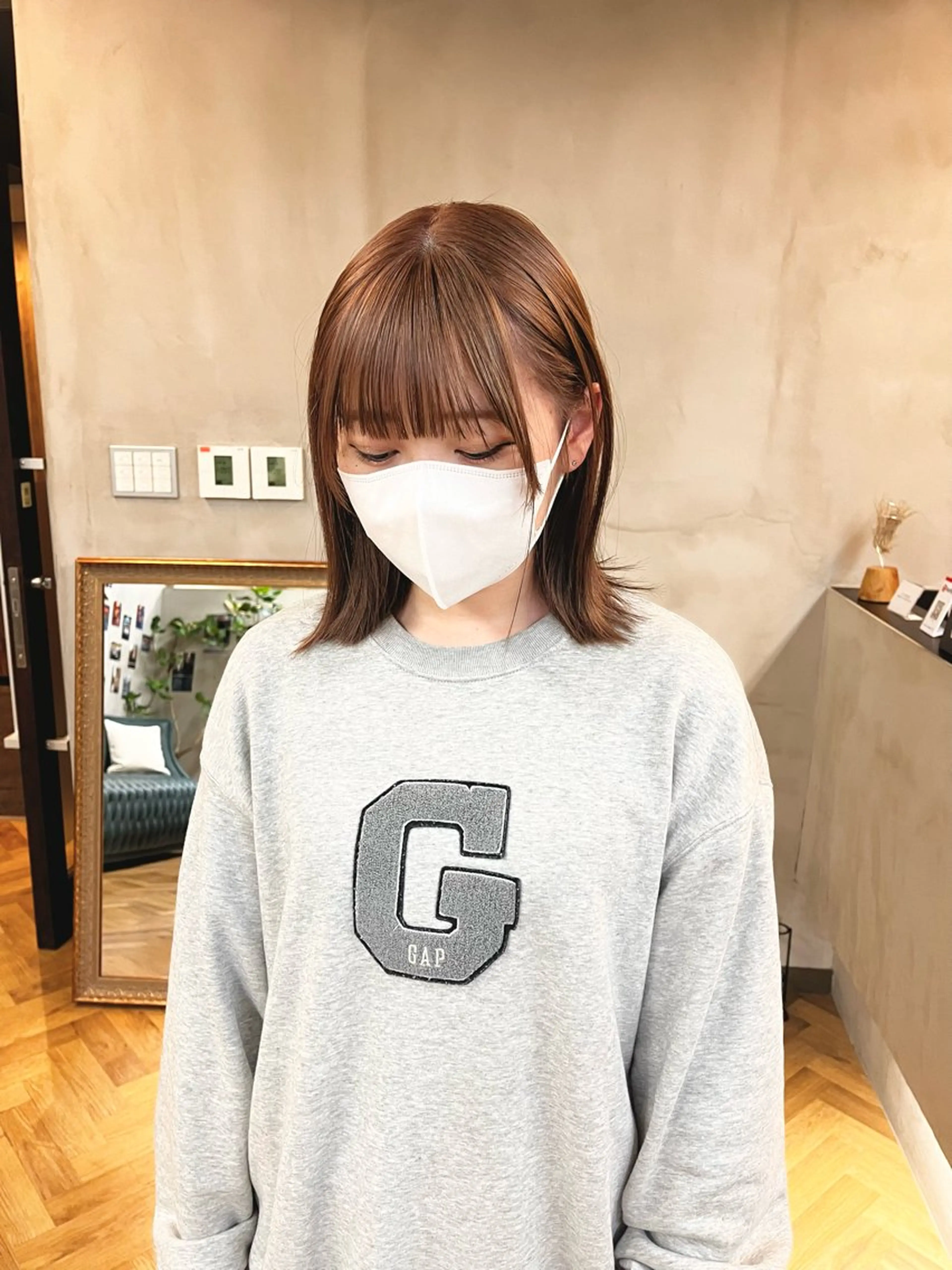 ミディアム カラー ヘアアレンジ ブリーチ オレンジ esu 心斎橋店所属・ena/ブリーチなし 心斎橋・ベージュ🎀のヘアスタイル