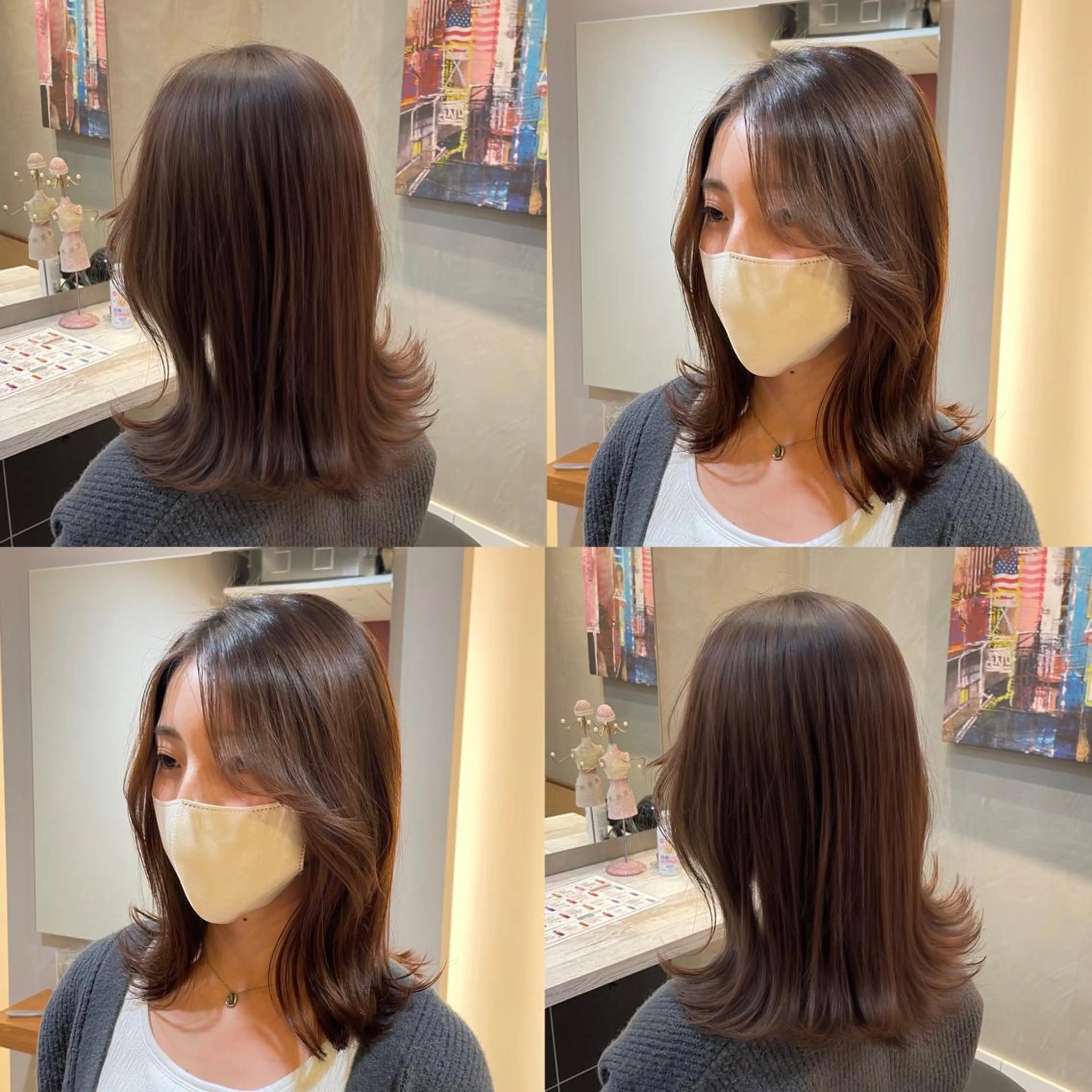 ミディアム カラー ヘアアレンジ ブラウンカラー 顔周りカット HARUKI MINATO Japan SENDAI所属・🌈【透明感・韓国 ヘア】がっきー🌈のヘアスタイル