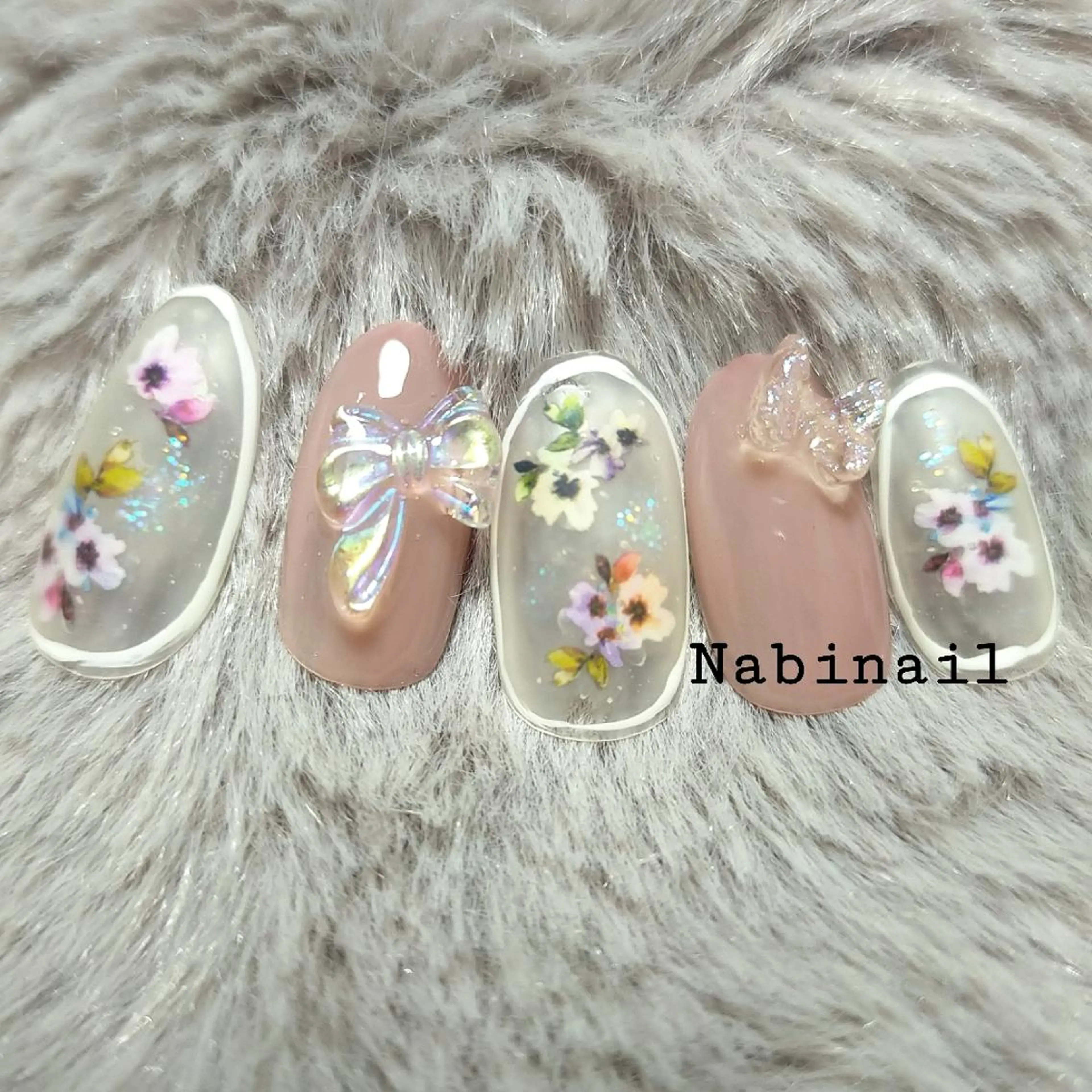 ネイル 桜ネイル リボン 西日暮里 Nabinailのネイルデザイン