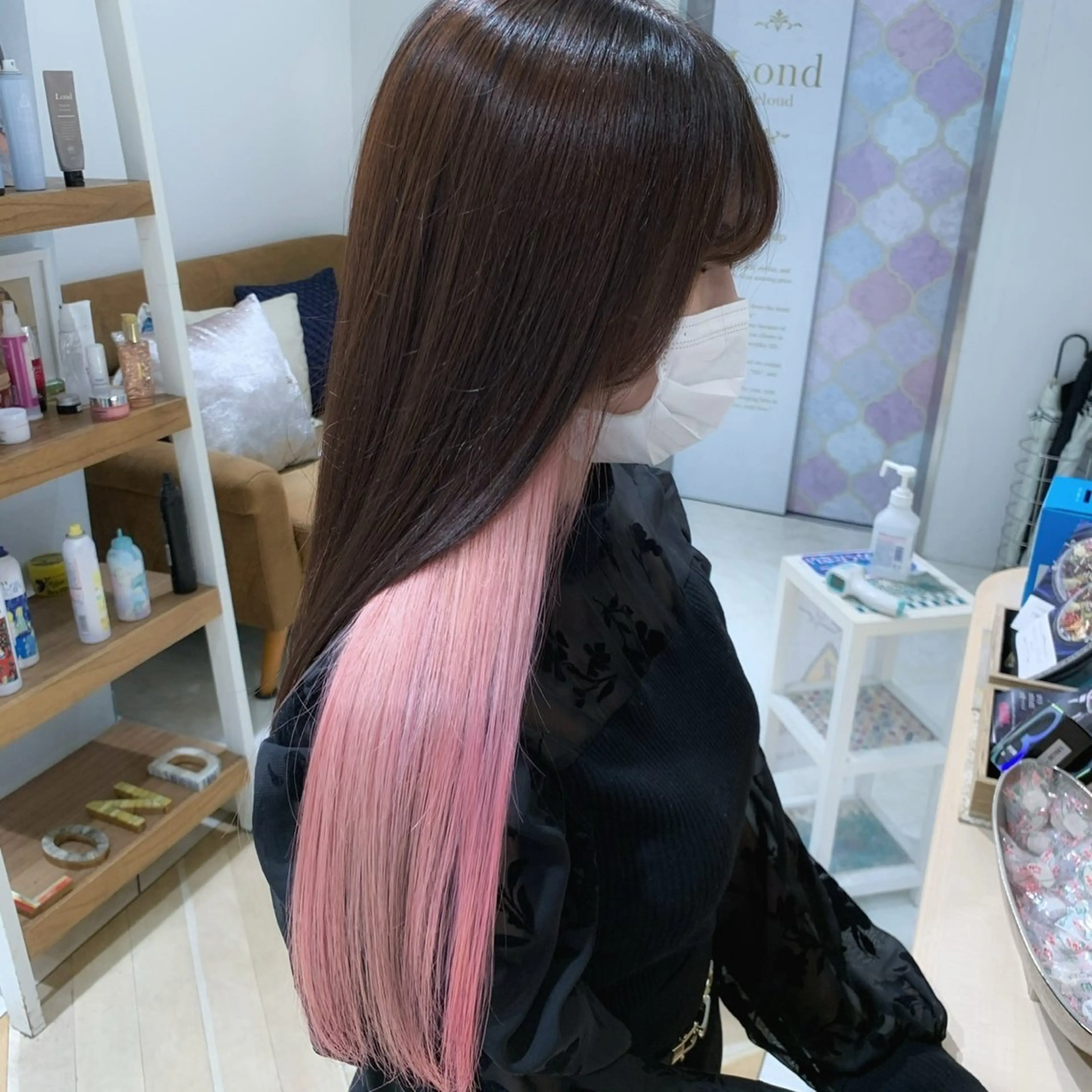 ロング カラー インナーカラー ピンクカラー ホワイトピンク ヘアカラー トリートメント 水光艶カラー/ 艶ブリーチ/颯のヘアスタイル