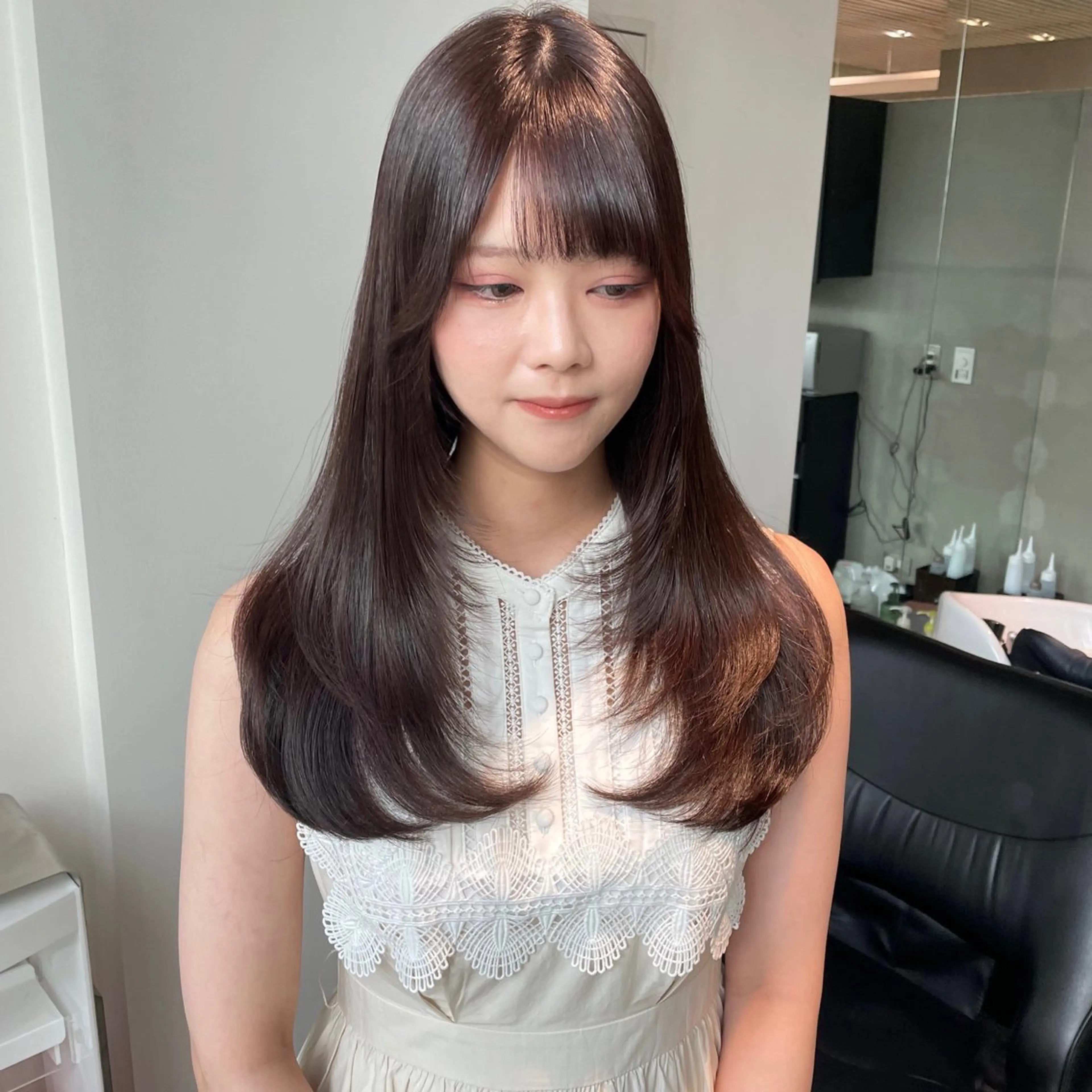 ロング カット ヘアカラー トリートメント 銀座／レイヤーカット 🤍内野すみれのヘアスタイル