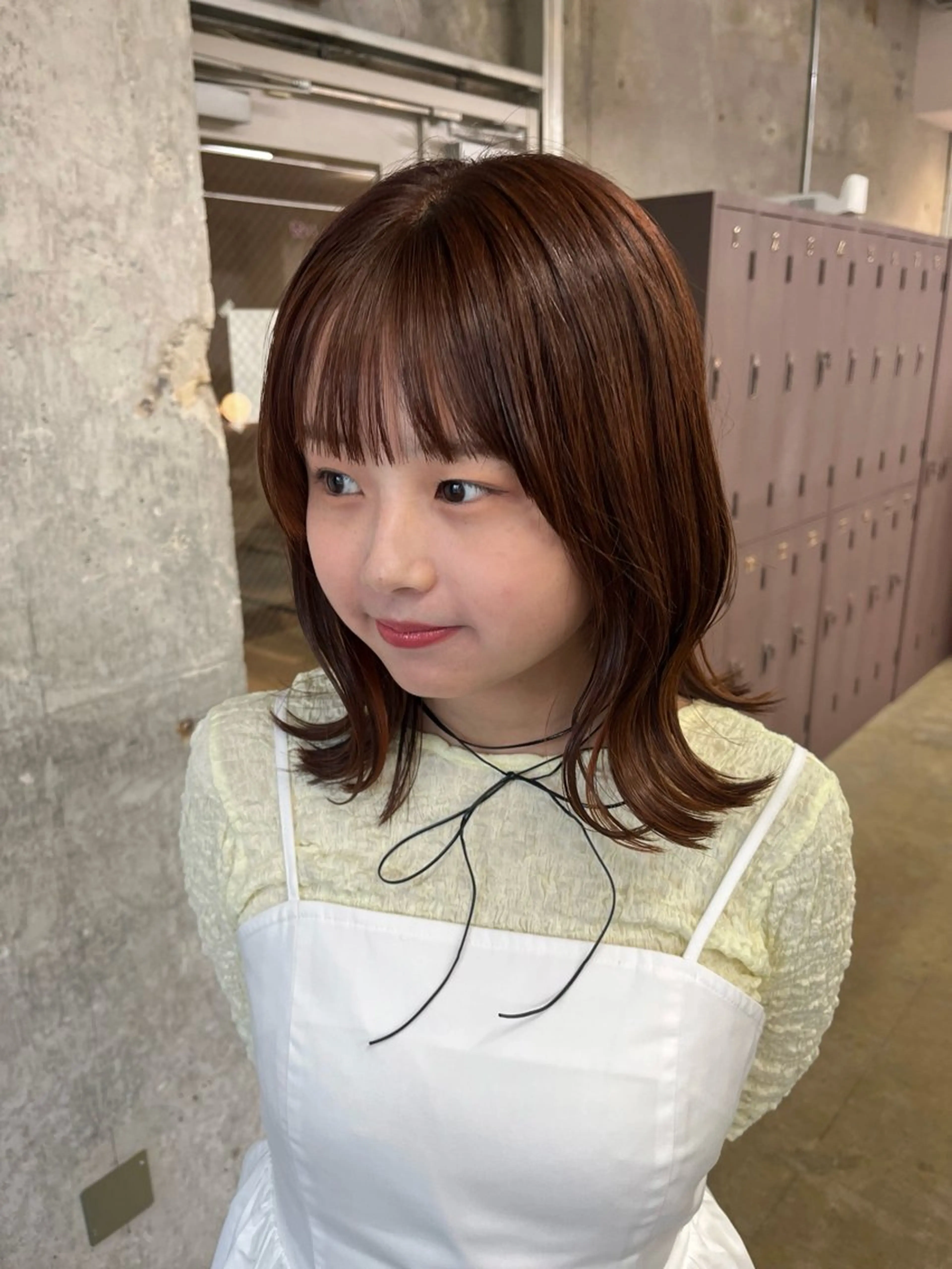 ミディアム カット ヘアカラー パーマ/オリーブ/ 酸性ストレート/ゆなのヘアスタイル