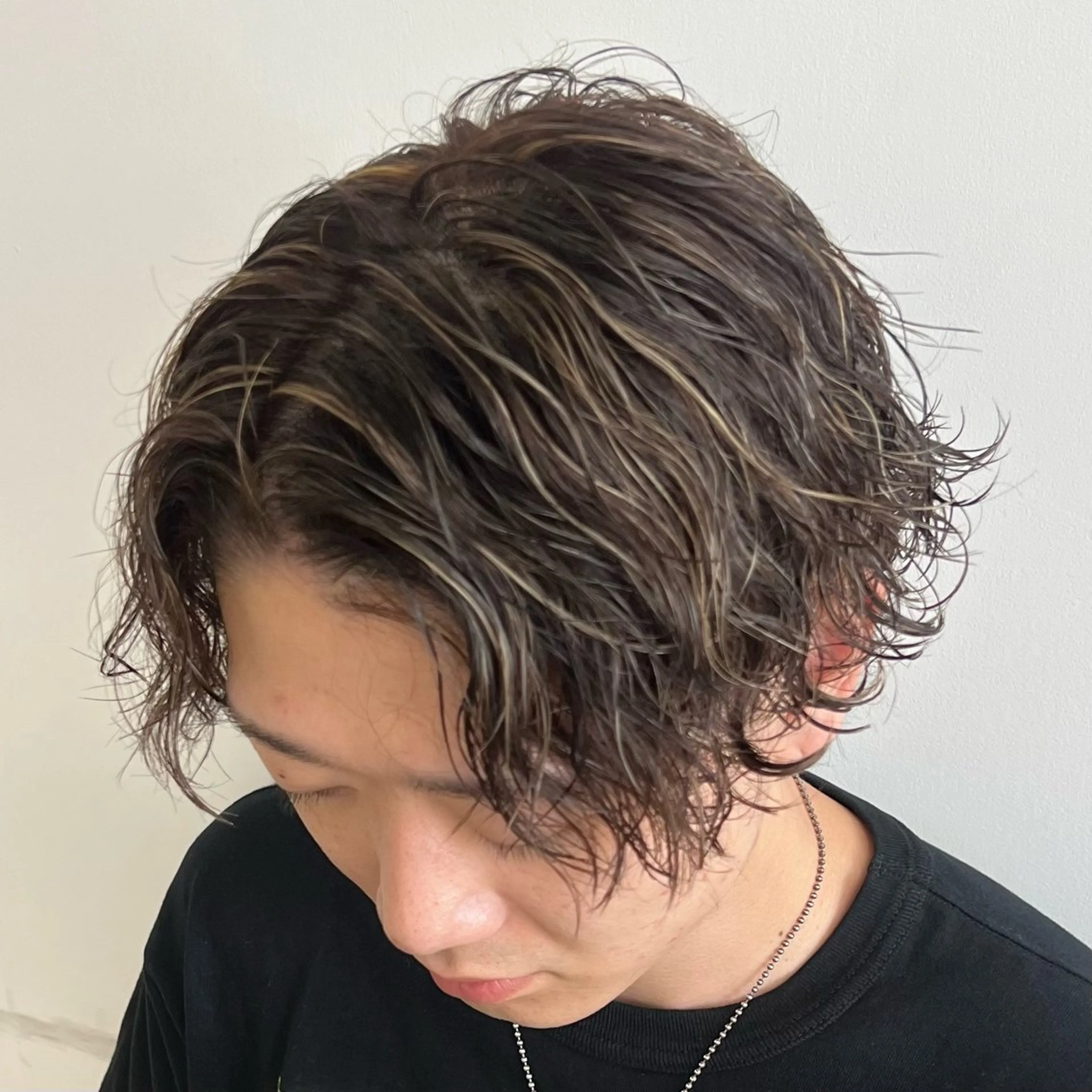 ミディアム パーマ メンズ カット ヘアカラー パーマ メンズパーマ/波巻き 新潟/万代/夏芽🎀のヘアスタイル