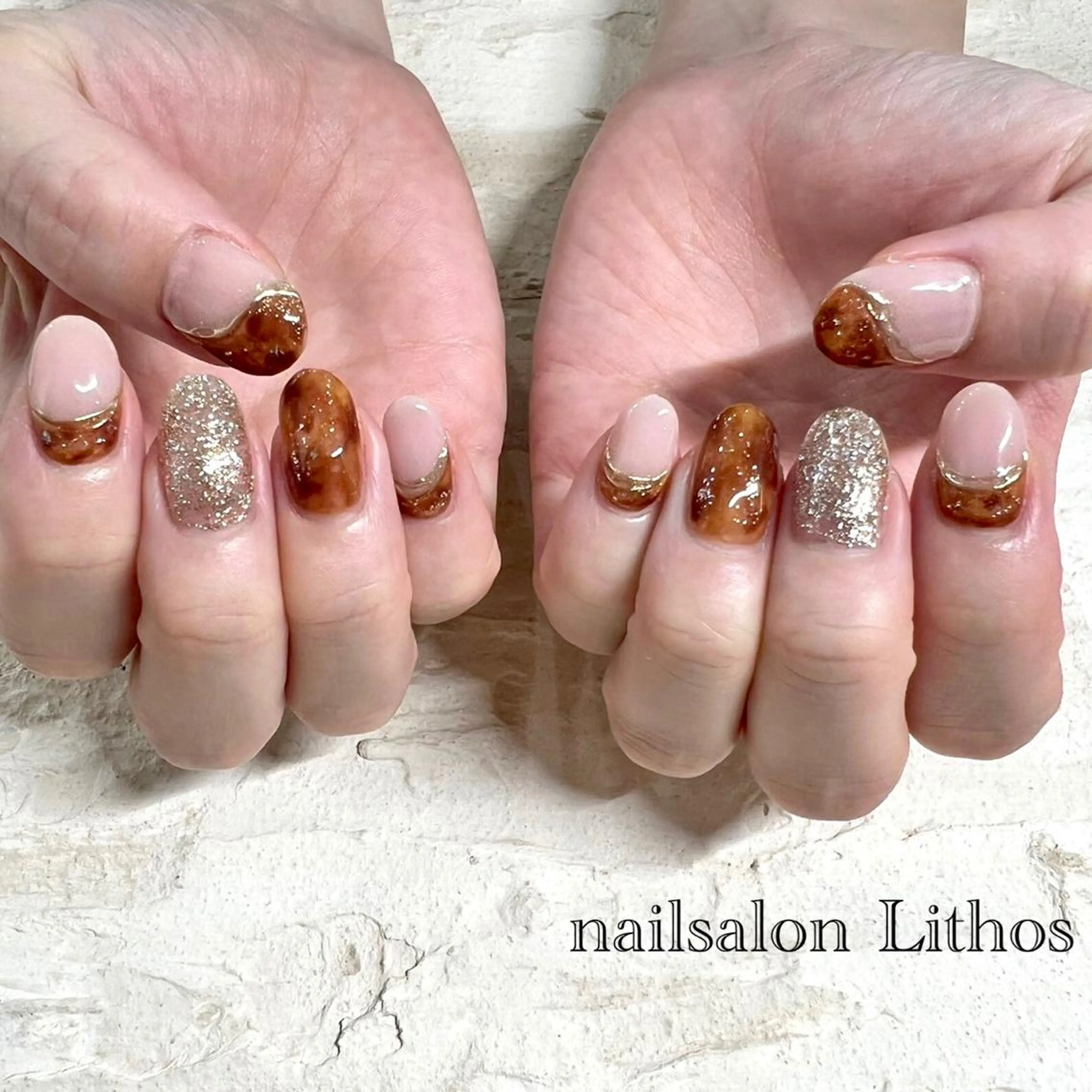 ネイル べっ甲ネイル ハンドネイル nailsalon Lithos所属・nailsalon Recontreのネイルデザイン