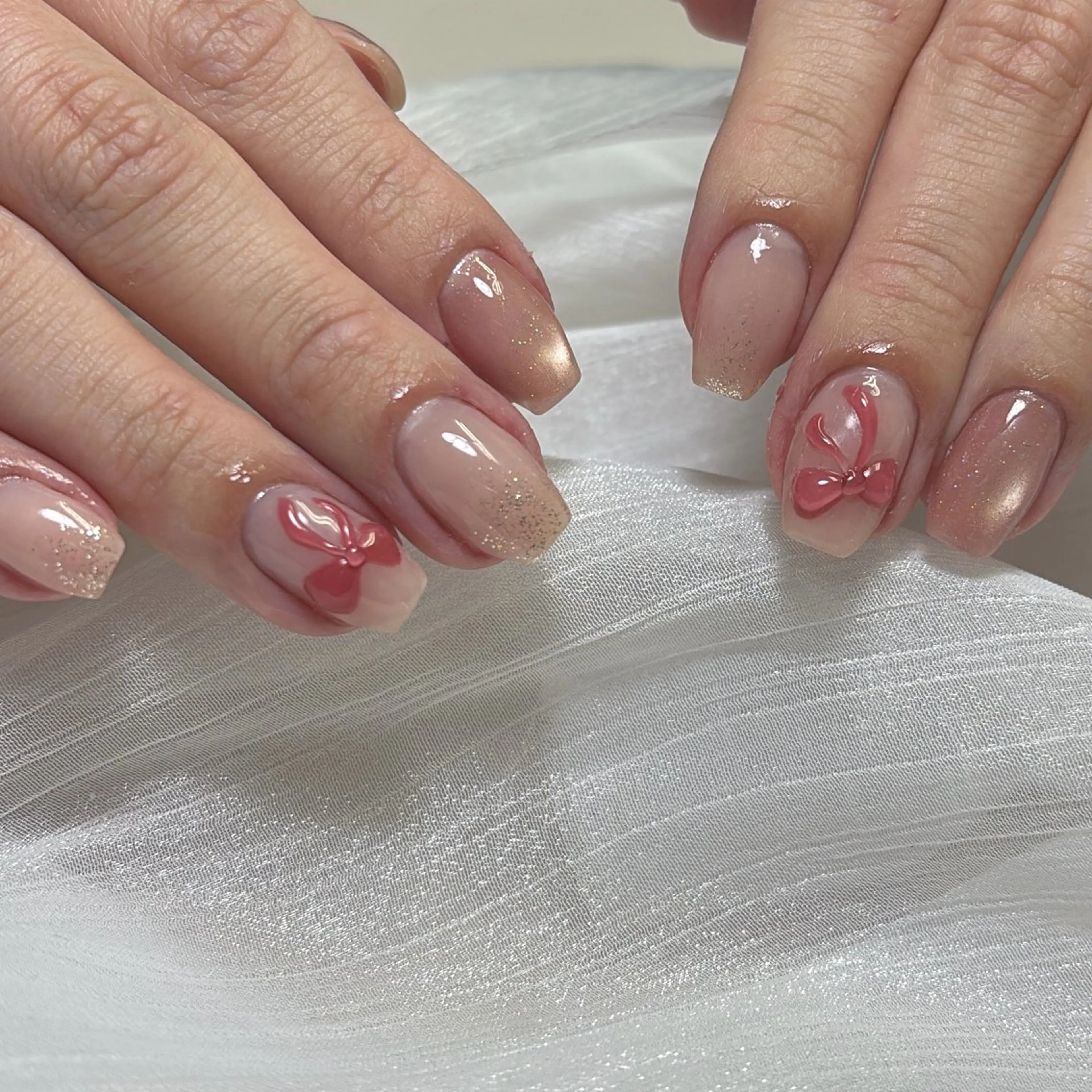 ネイル ぷっくりネイル リボン ハンドネイル amuu所属・amuu/ フィルイン推奨サロンのネイルデザイン