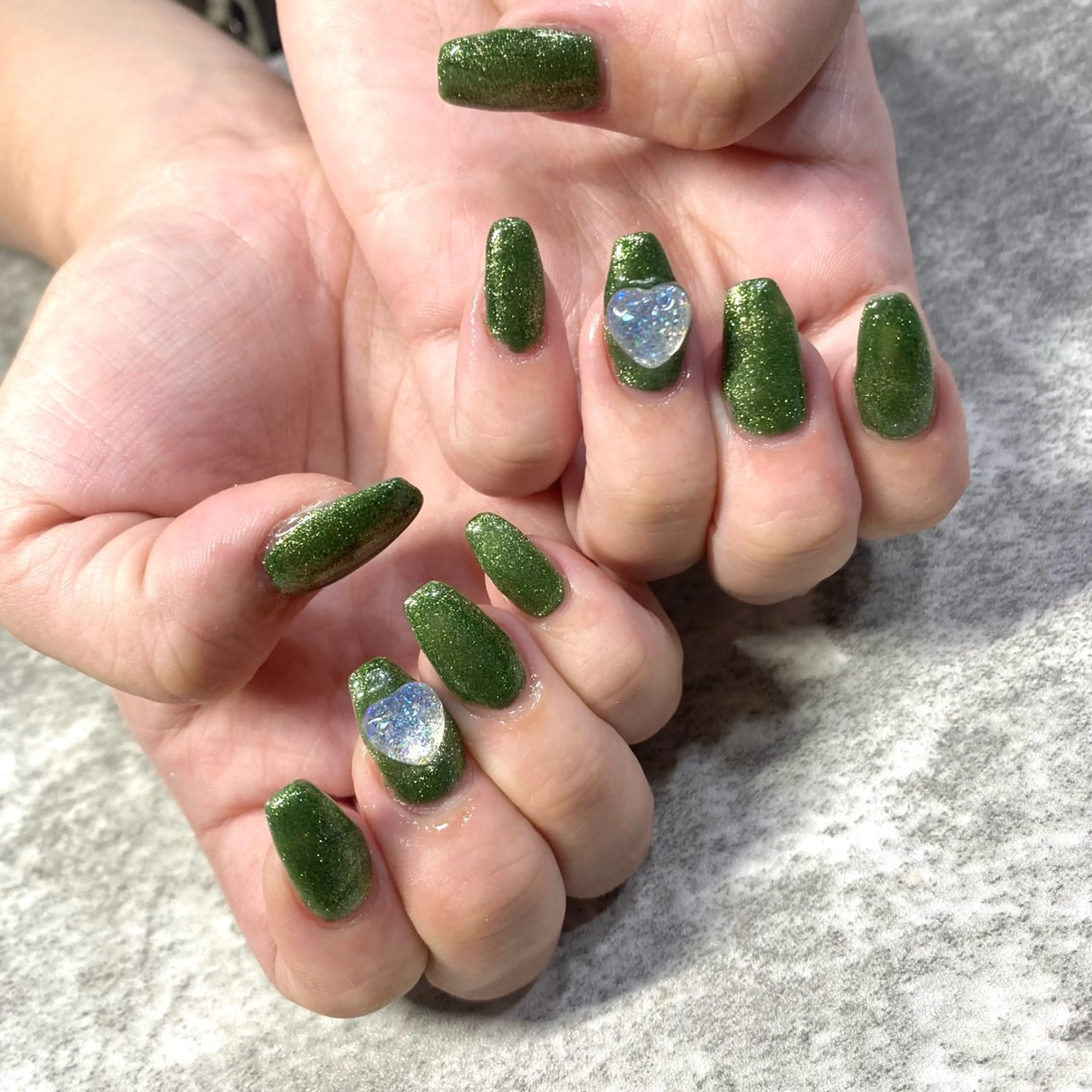 ネイル グリーン ハート ラメ(グリッター) ハンドネイル ★Rinail... .のネイルデザイン