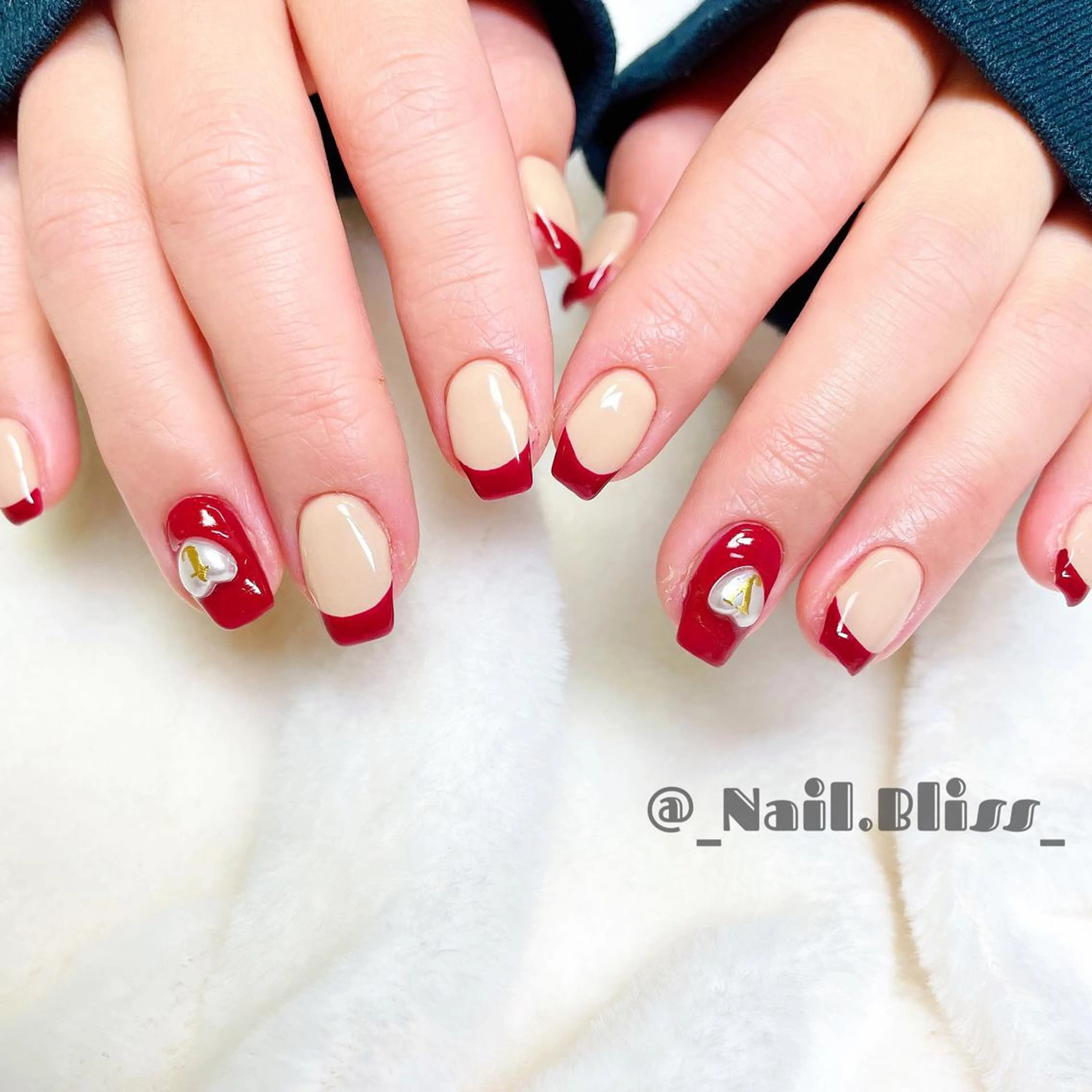 ネイル フレンチネイル ハート シンプルネイル ハンドネイル NAIL BLISSのネイルデザイン