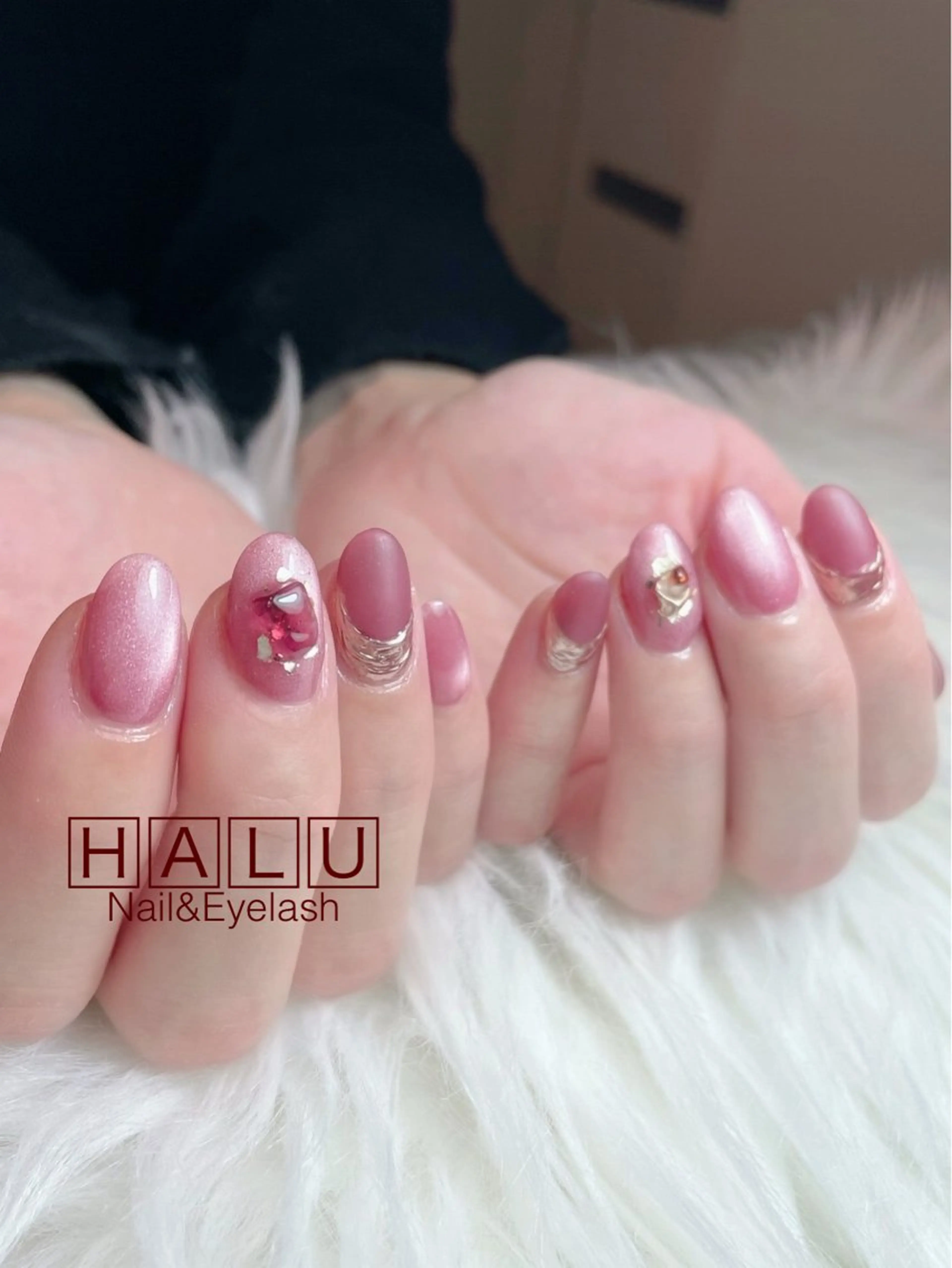 ネイル マグネットネイル マットネイル ピンク HALU ハルのネイルデザイン