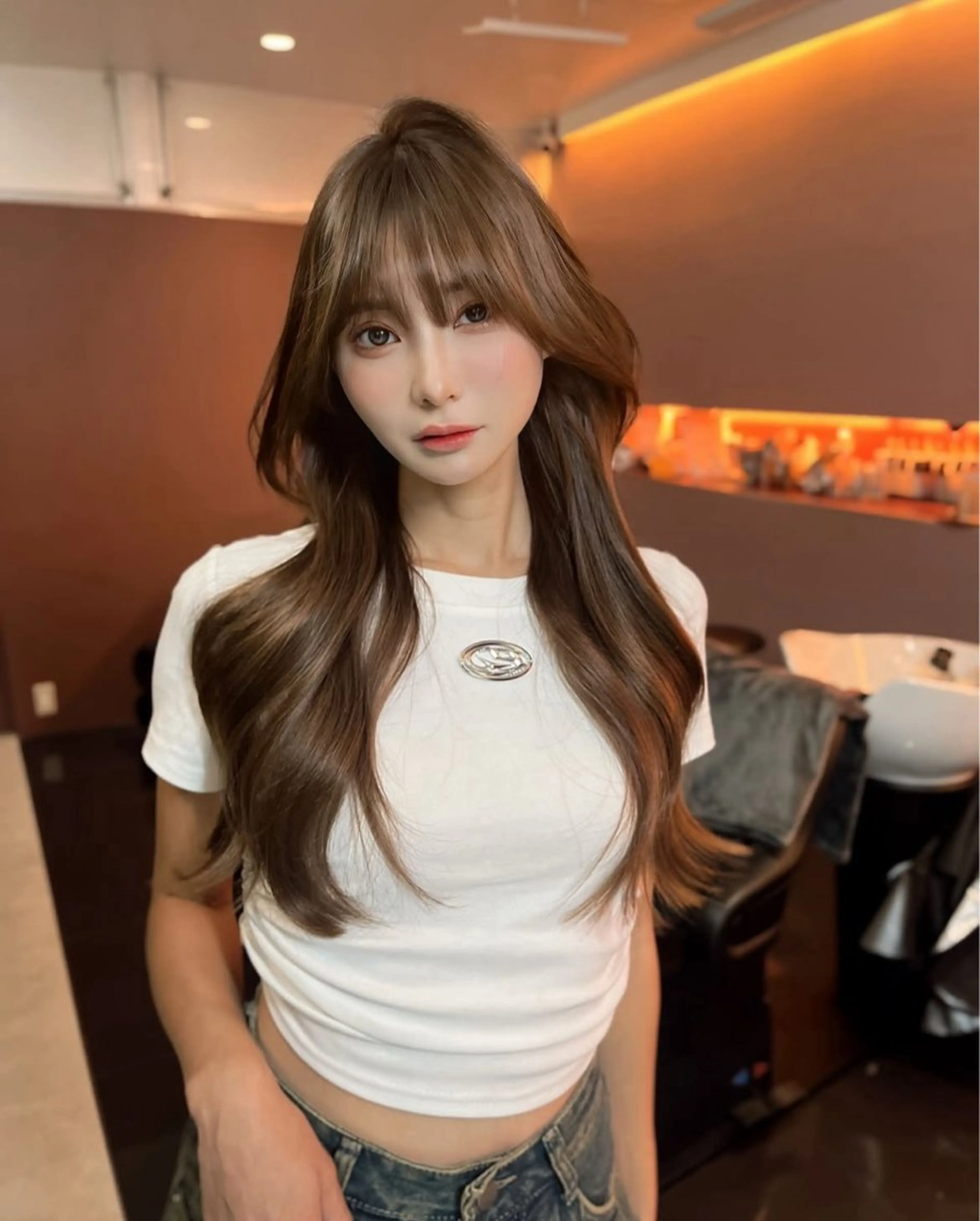 ロング カット ヘアカラー トリートメント 海野翔吾🇨🇳 ワンホンレイヤーのヘアスタイル