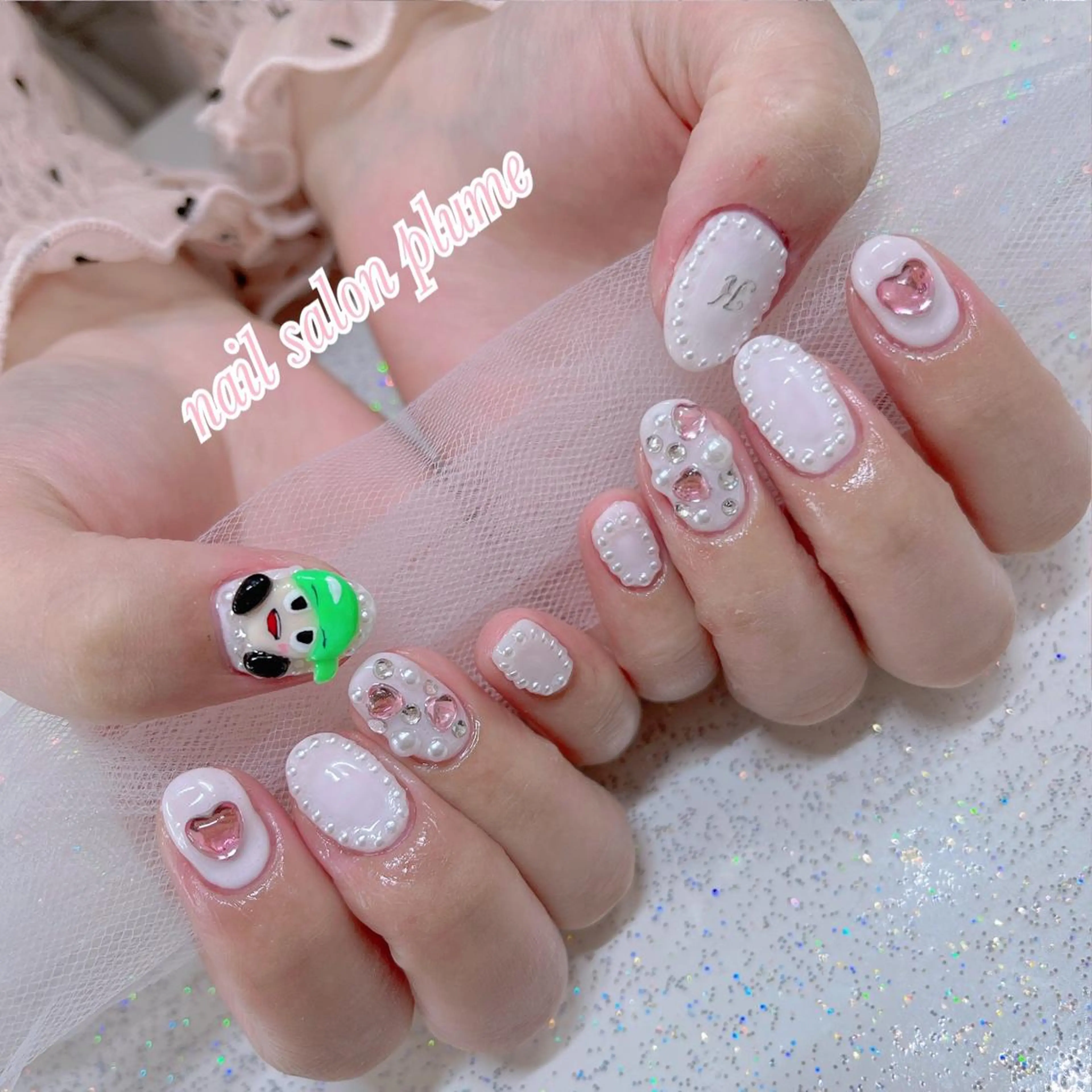 ネイル アートネイル ガーリー ハート 韓国ネイル ワンカラーネイル ハンドネイル plume nail ☆韓国ネイルのネイルデザイン