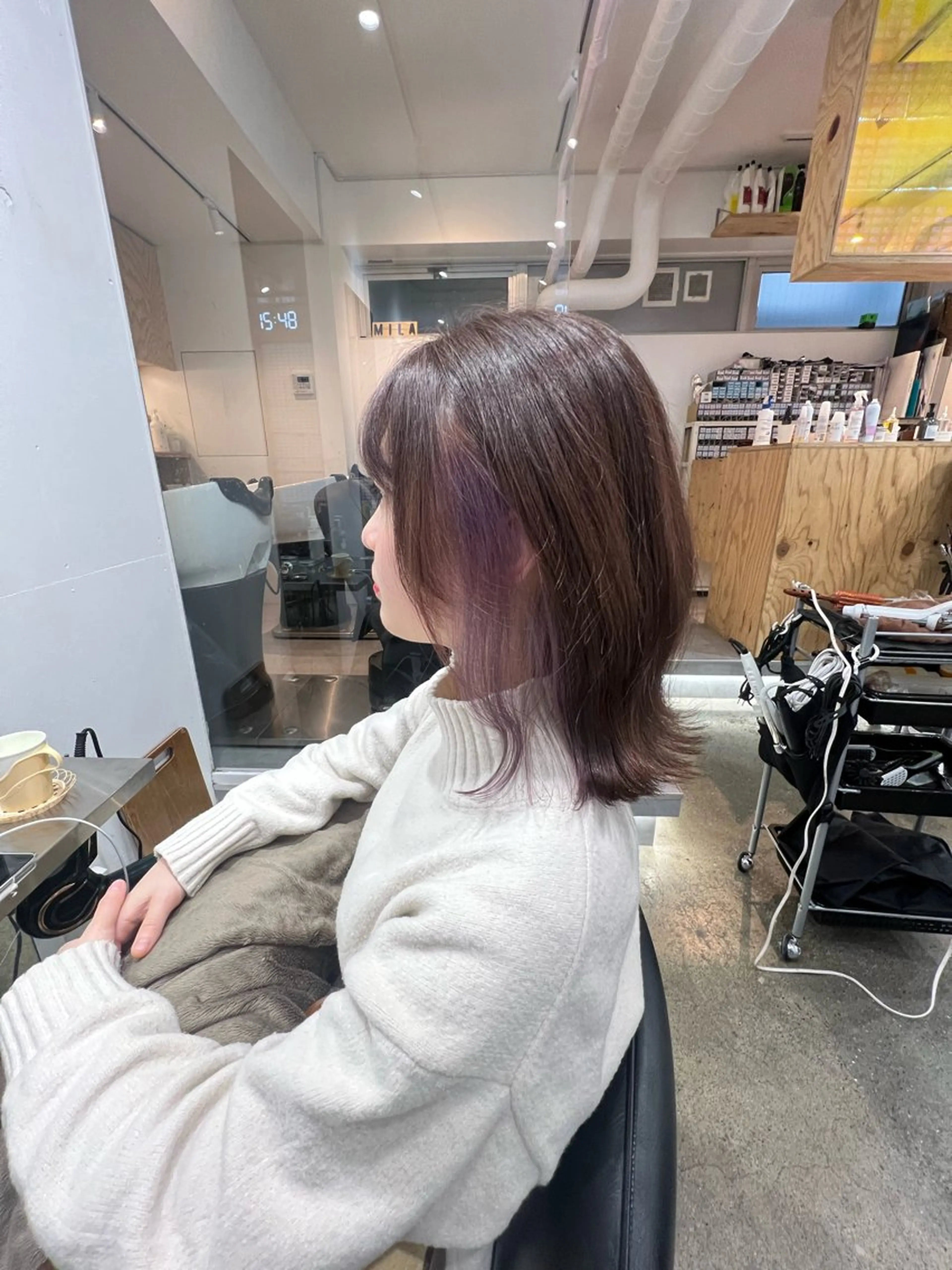 ミディアム カラー イヤリングカラー ラベンダーカラー シルバー ヘアカラー トリートメント ヘッドスパ ✨髪質改善矯正× ブリーチ✨YU-KIのヘアスタイル