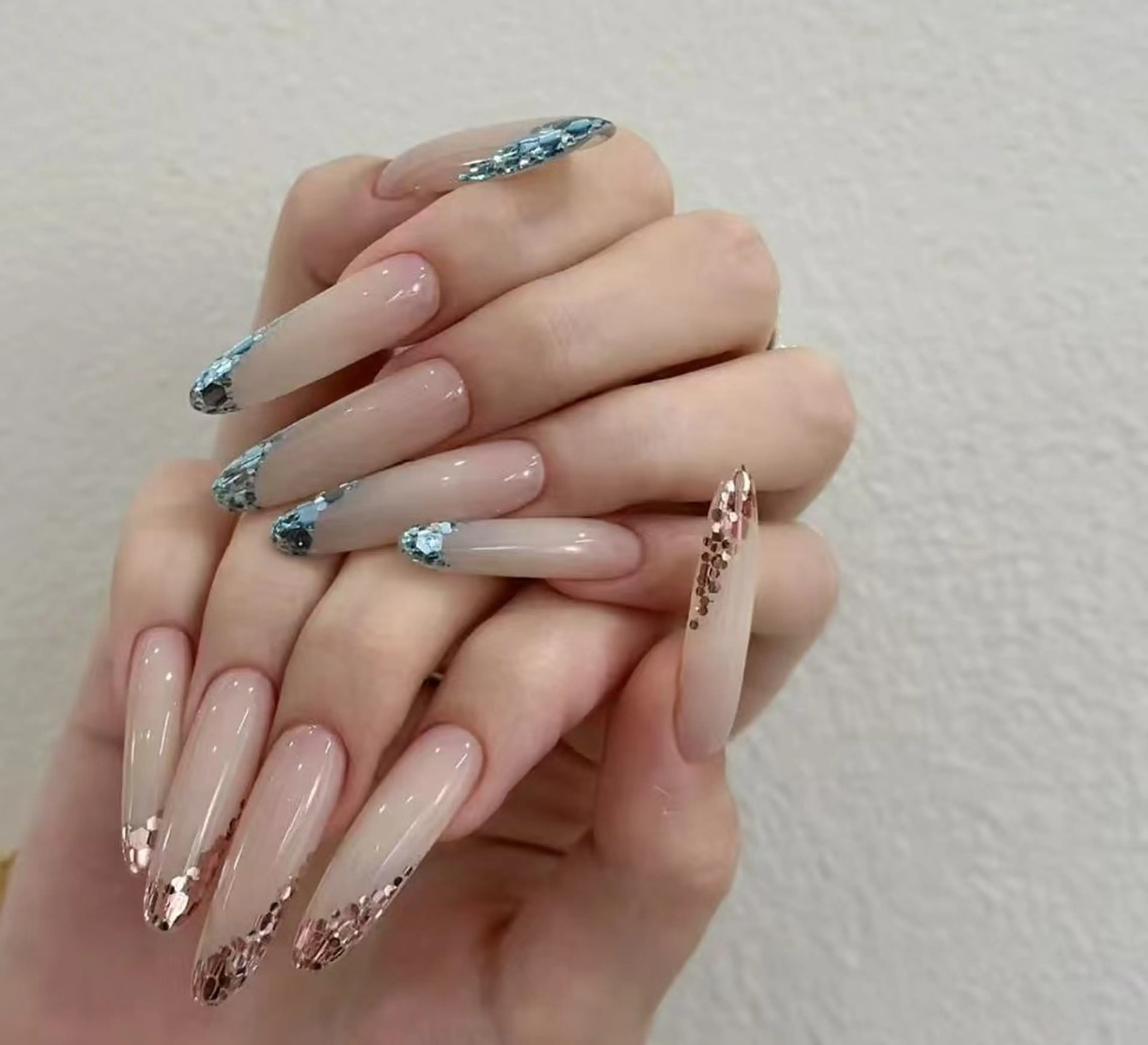 ネイル フラワーネイル フレンチネイル ジェルネイル ガラスフレンチ ハート ハンドネイル BabyYouMi ねねのネイルデザイン