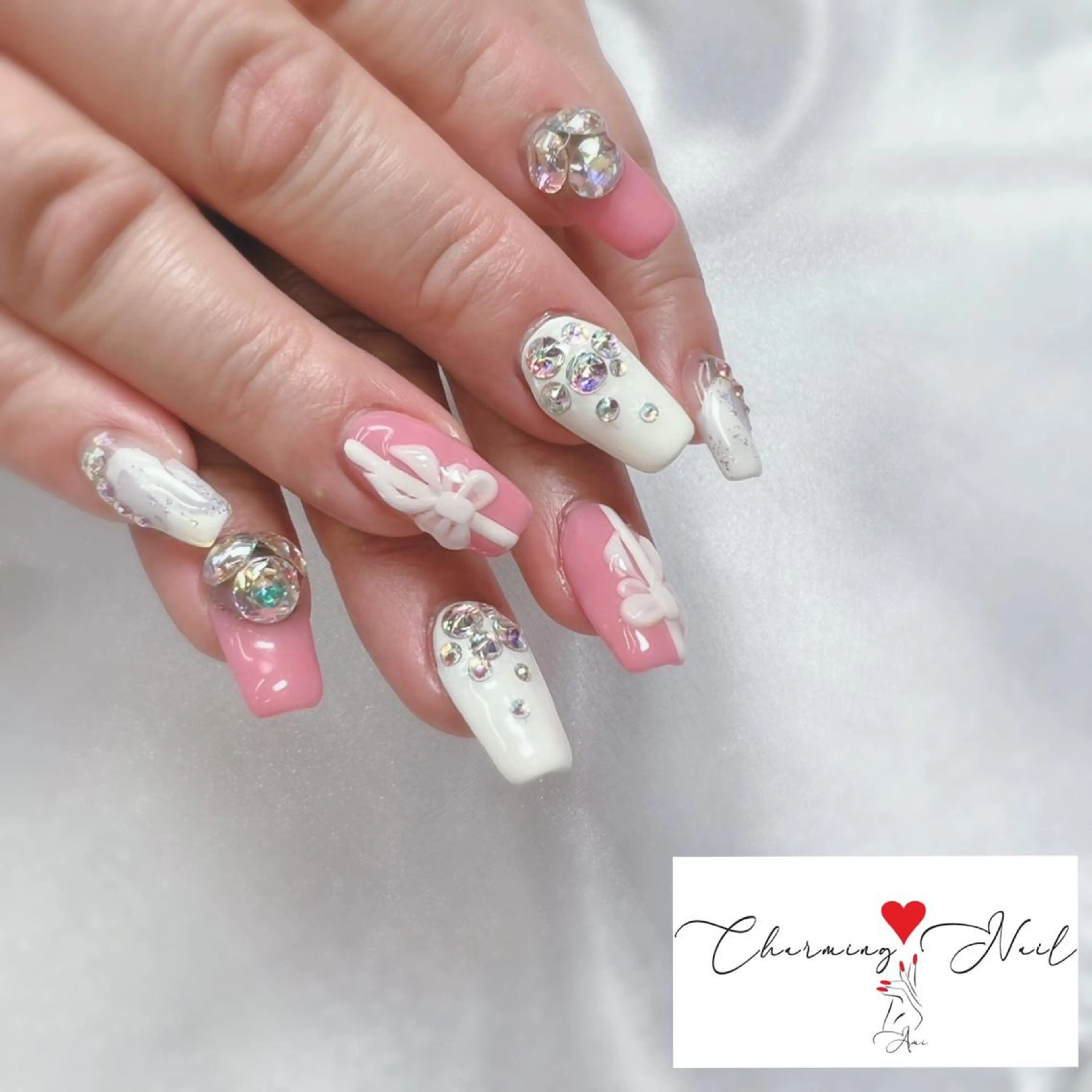 ネイル マットネイル ニュアンスネイル リボン スカルプネイル ストーンネイル Charming❤️Nail所属・Nailist Amiのその他イメージ