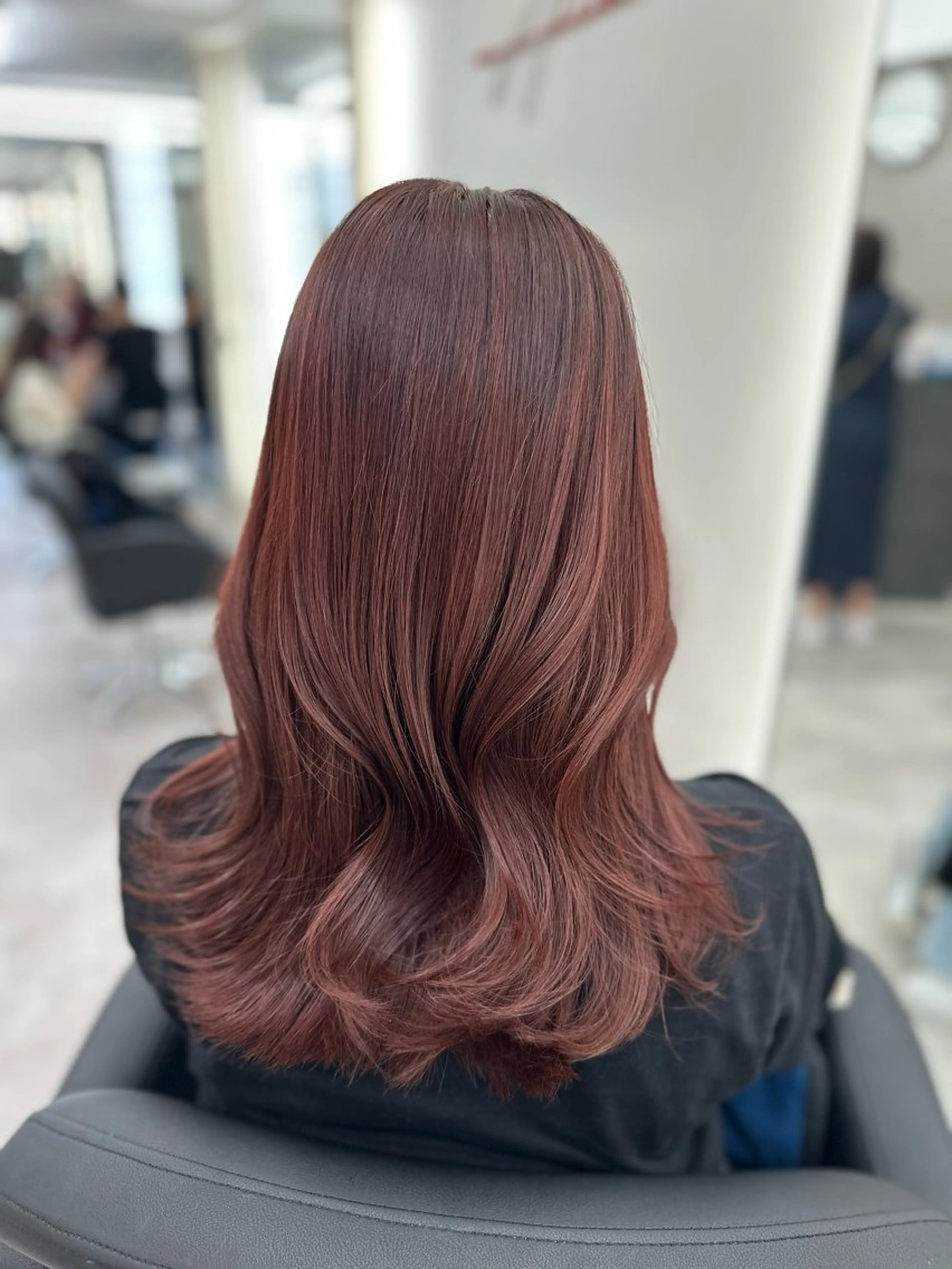 セミロング カラー ブリーチ ブラウンカラー ダブルカラー ブリーチなしカラー レッドカラー ヘアカラー トリートメント なんば/透明感カラー 韓国ヘア/田之上千尋のヘアスタイル