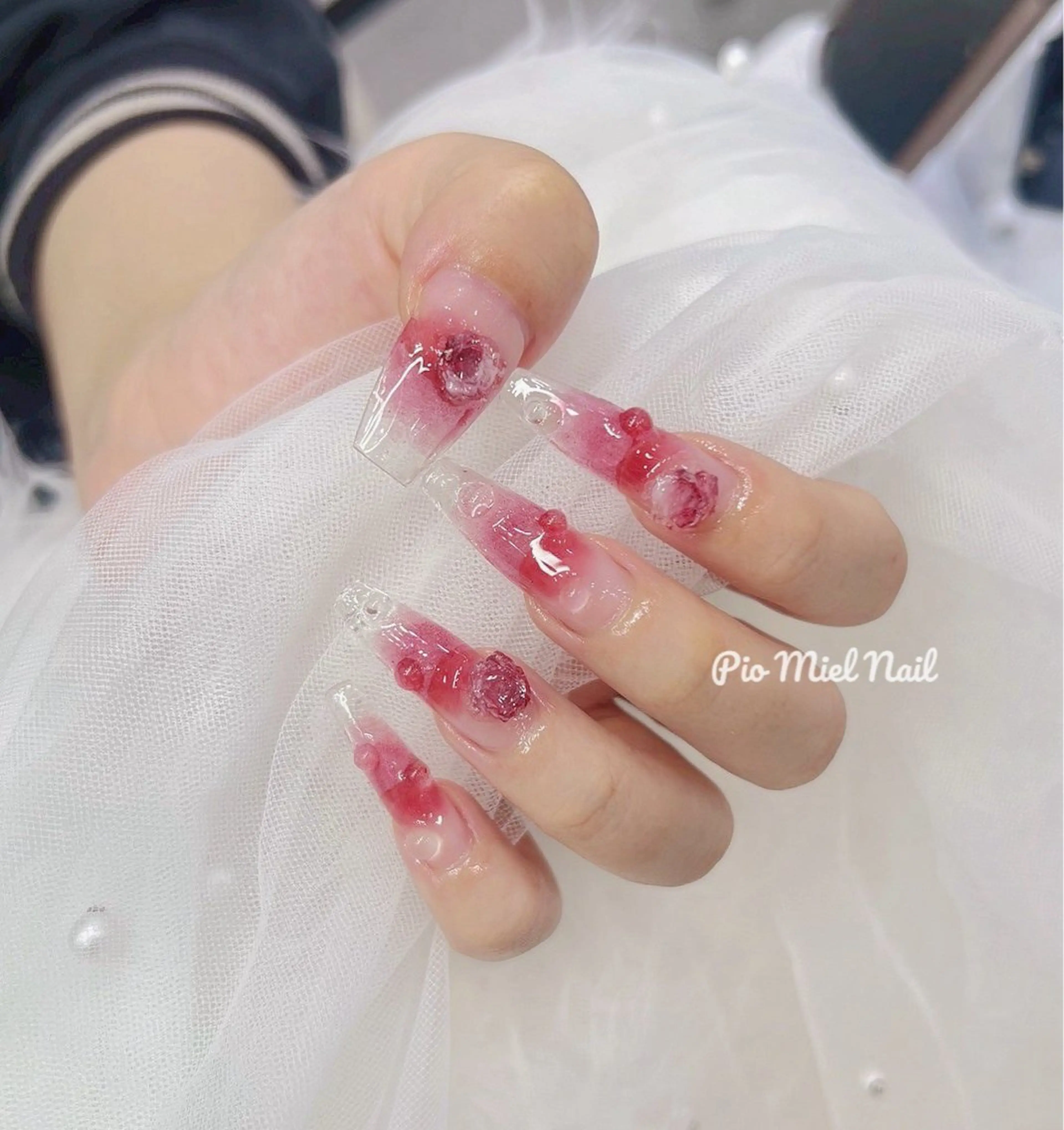 ネイル アートネイル クリアネイル ジェルネイル ハロウィン 氷ネイル・うるうるネイル ハンドネイル momo 長さだしのネイルデザイン