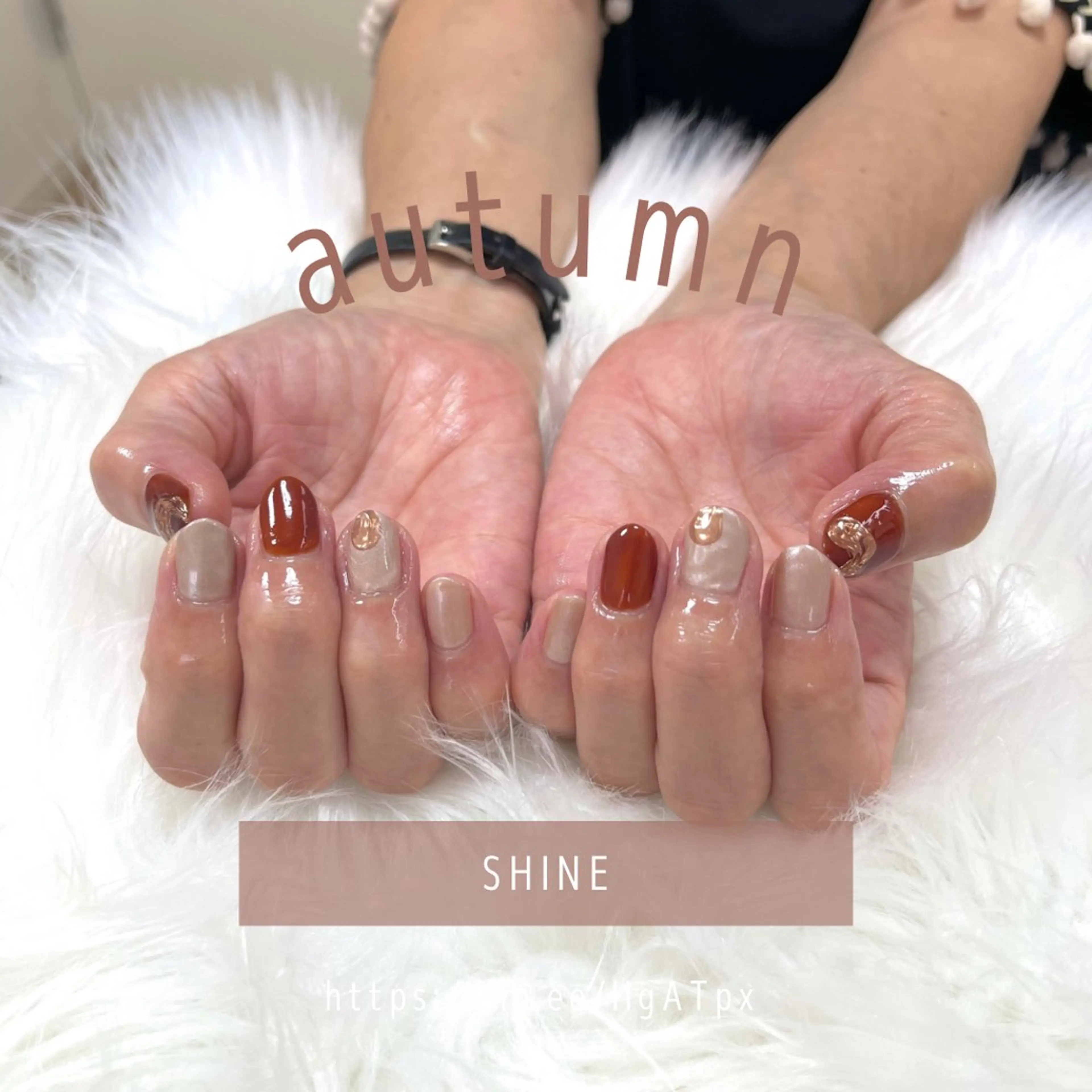 ネイル ブラウン ミラーネイル SHINE nail salonのネイルデザイン