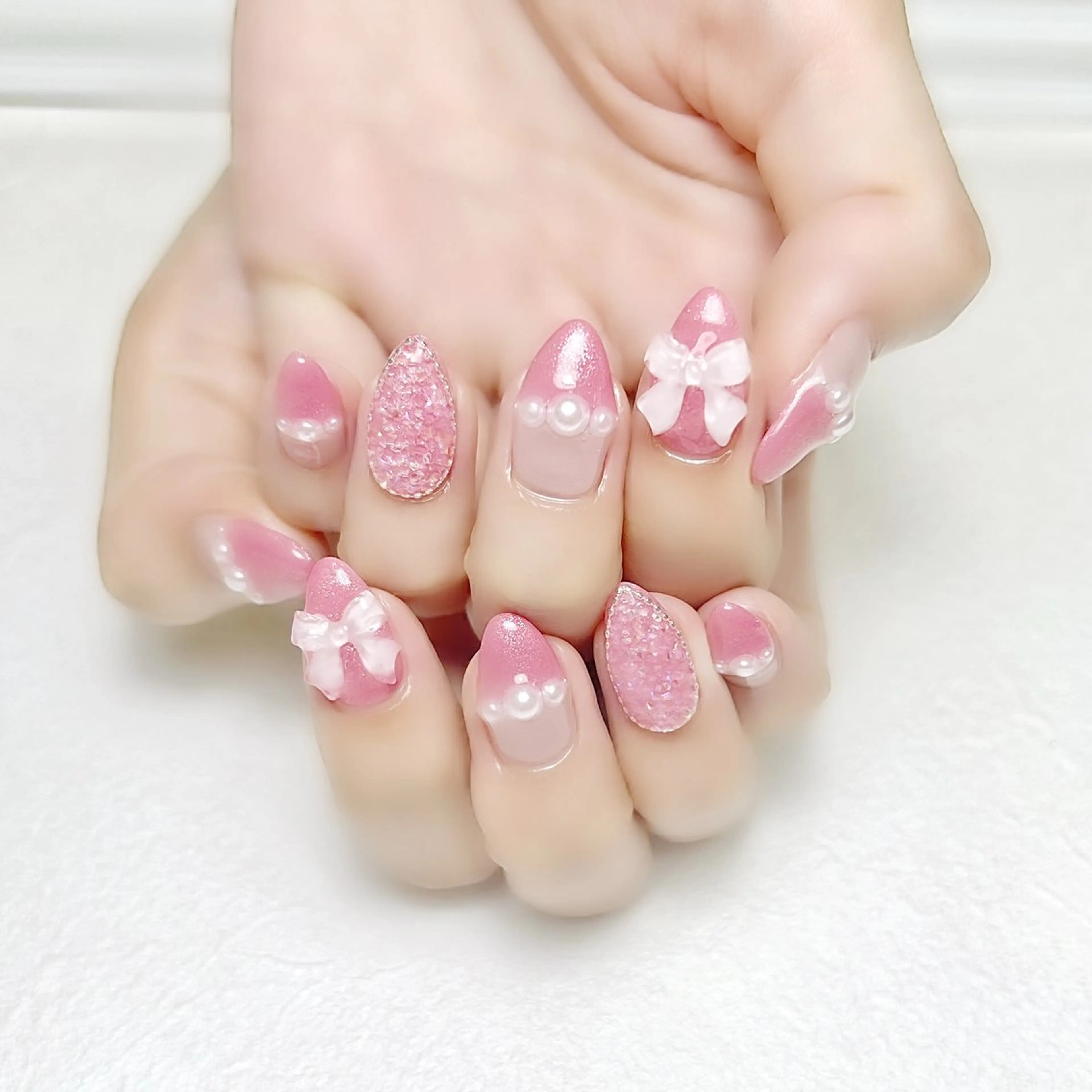 ネイル ガーリー 氷ネイル・うるうるネイル キラキラネイル ピンク 夏ネイル rouse nail RISATOのネイルデザイン