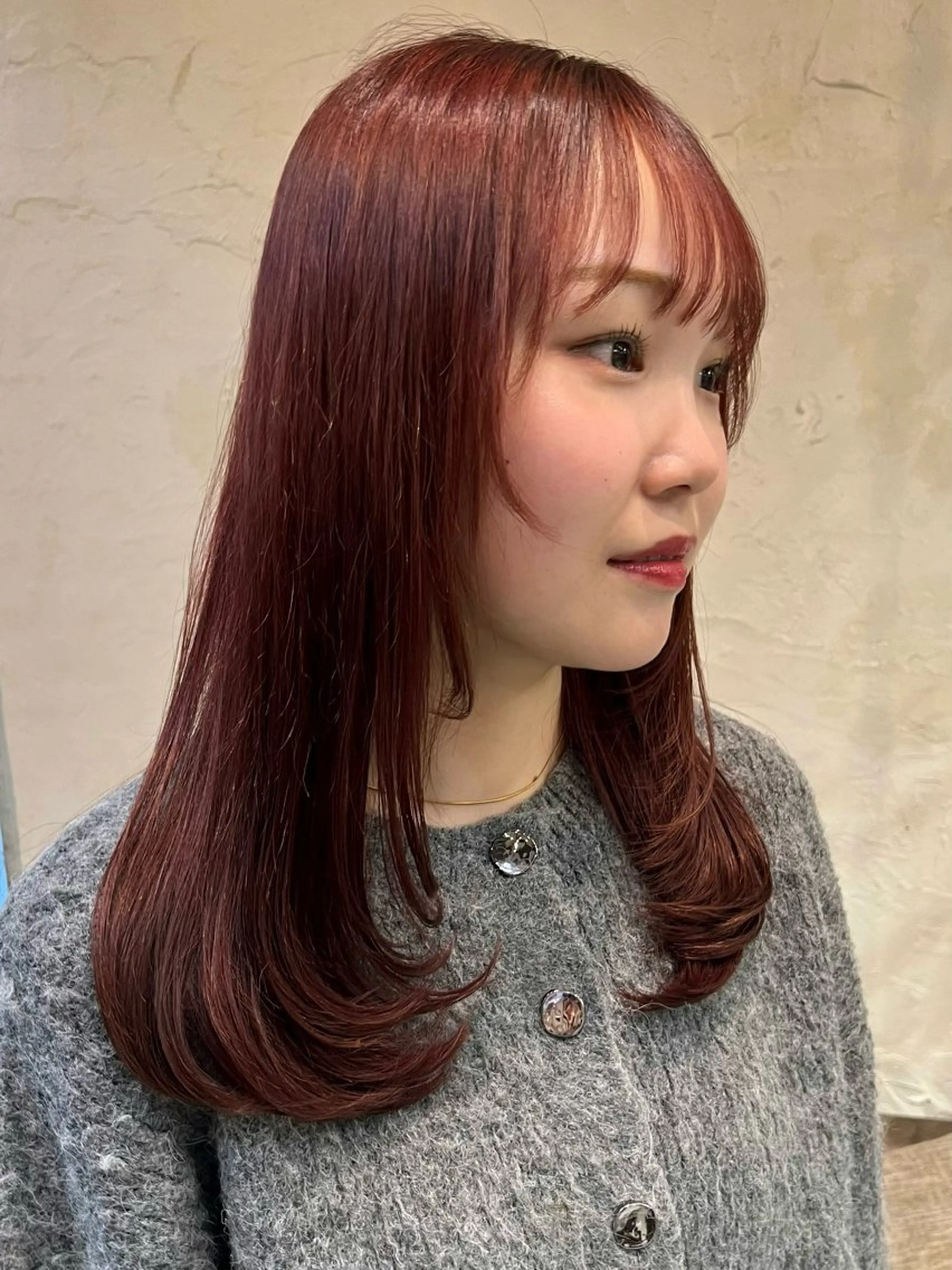 ミディアム カラー ブリーチ ボルドーカラー rise /メンズカットのヘアスタイル