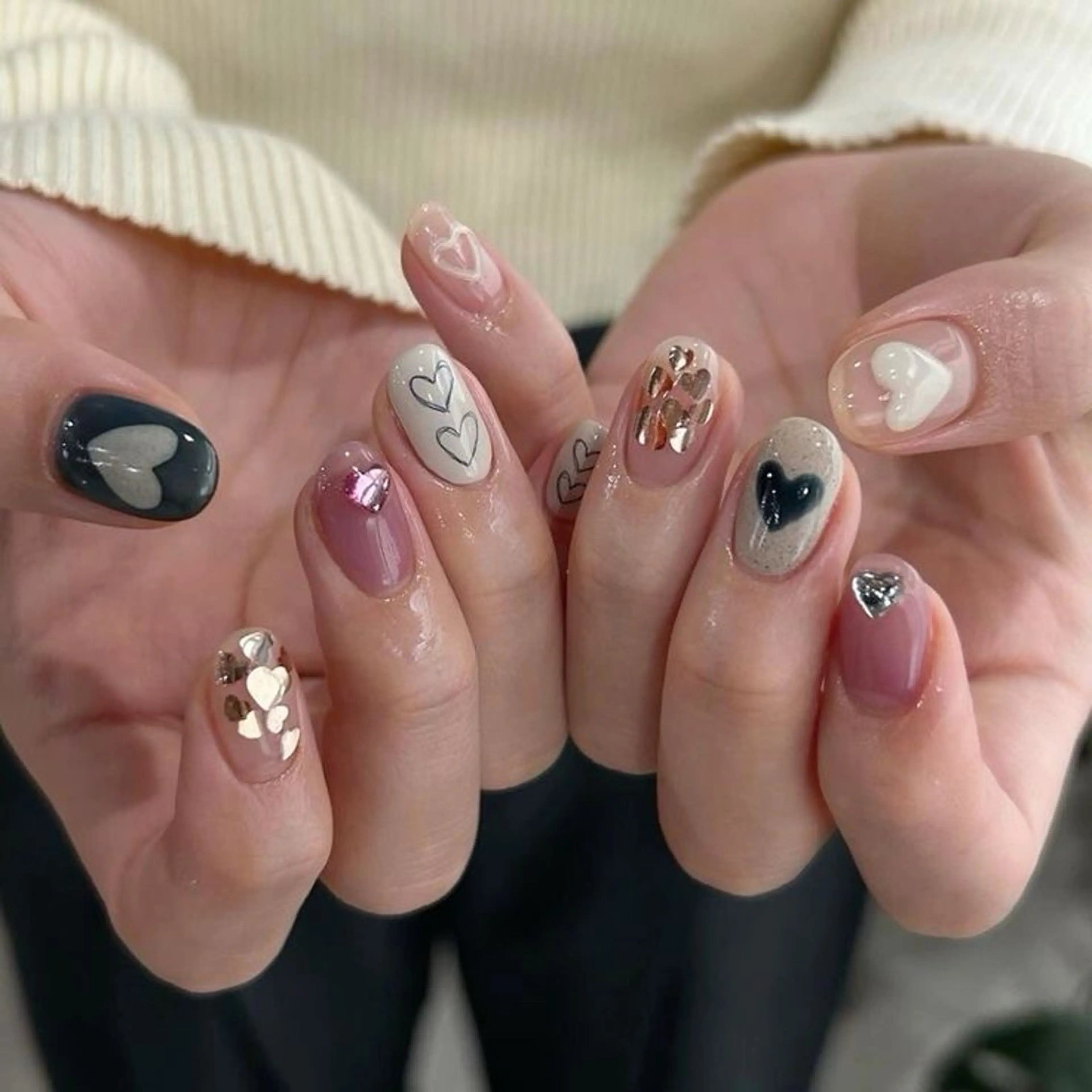 ネイル 韓国ネイル 持ち込み ニュアンスネイル ネイルチップ 冬ネイル RINN ANA.CHUOのネイルデザイン