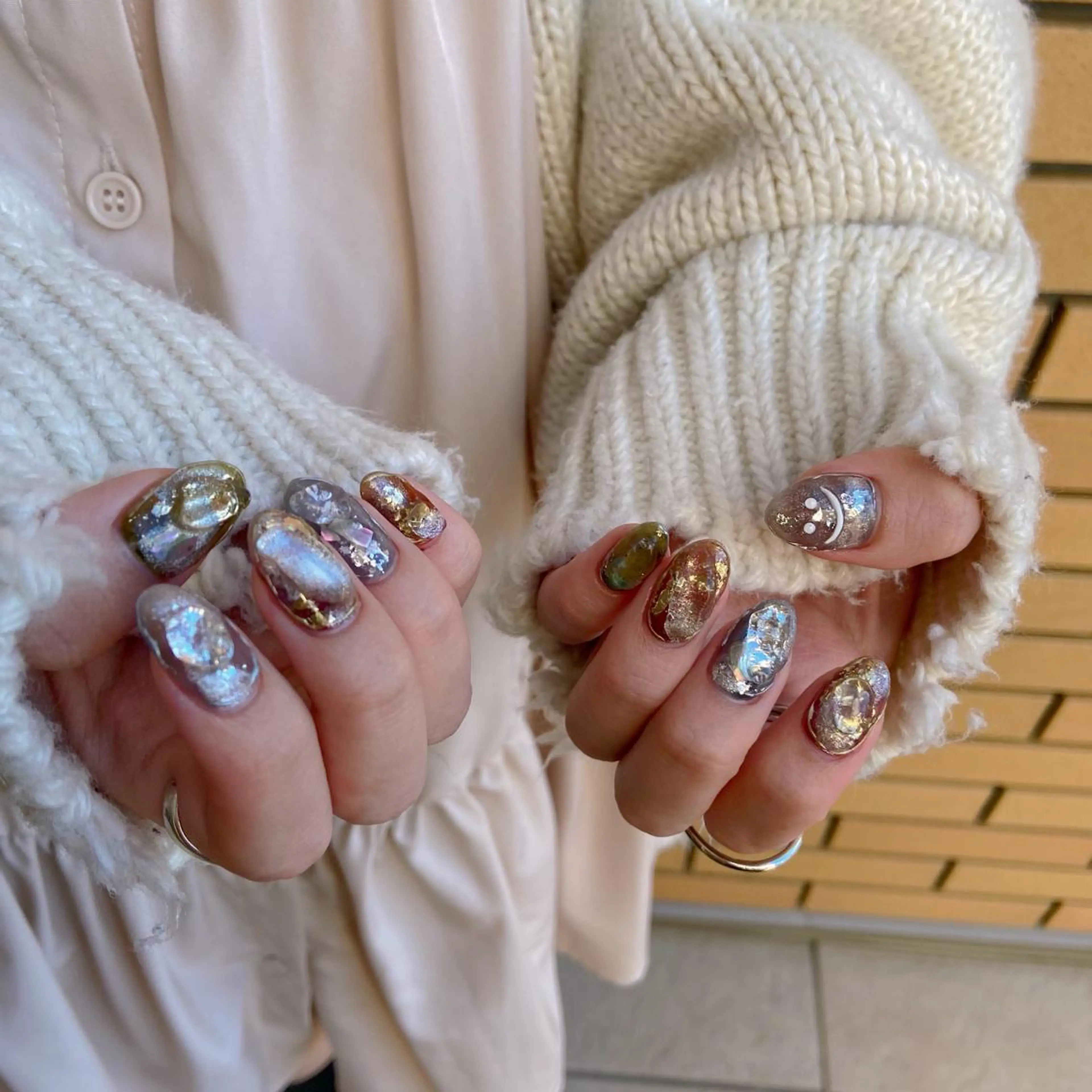 ネイル オーロラネイル カジュアル 長さ出し ジェルネイル 韓国ネイル ハンドネイル MH Nailのネイルデザイン