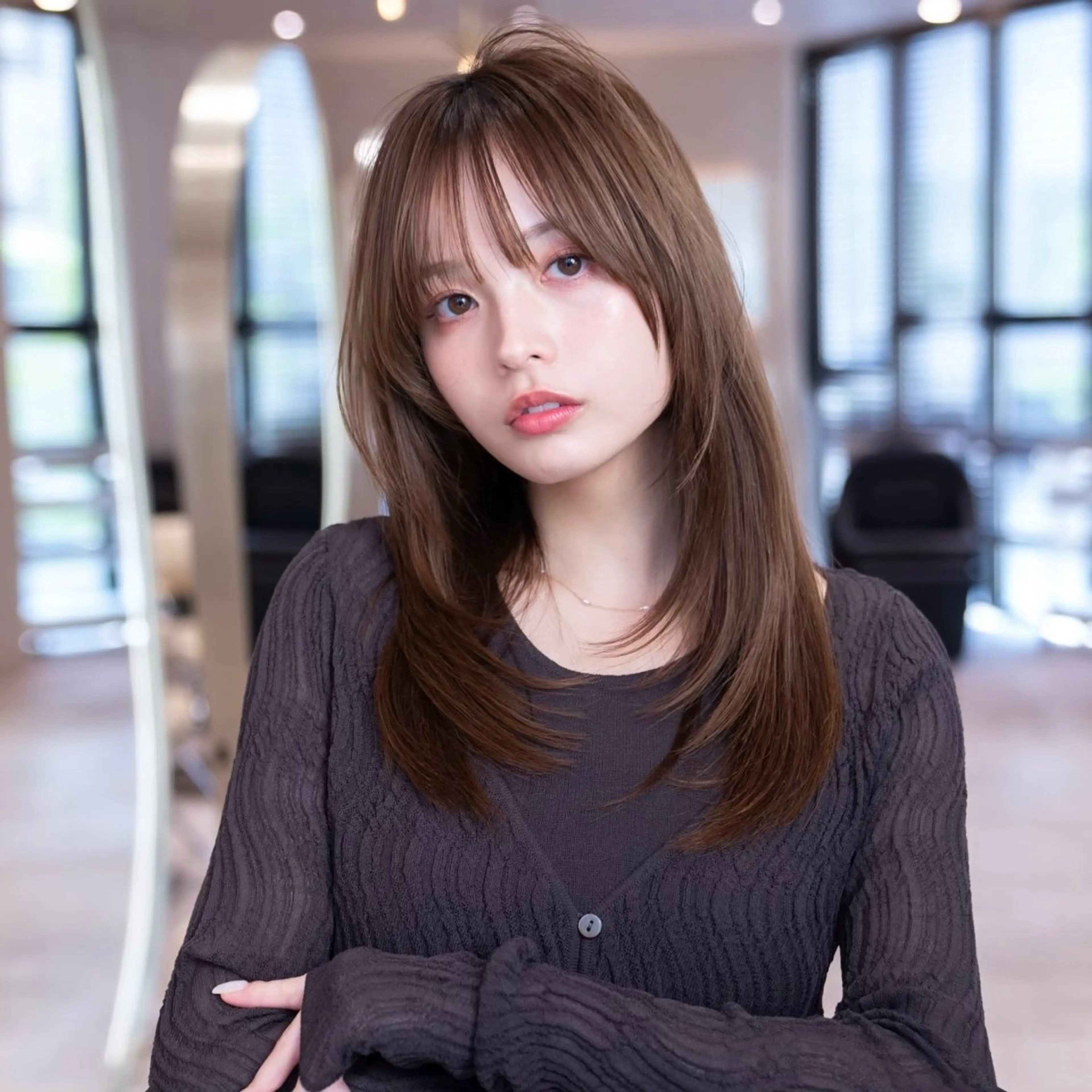 セミロング ボブ 顔まわりレイヤー 顔周りカット ハッシュカット 髪質改善 driP. by HAVANA原宿所属・原宿/韓国/髪質改善 /レイヤー/ボブのヘアスタイル