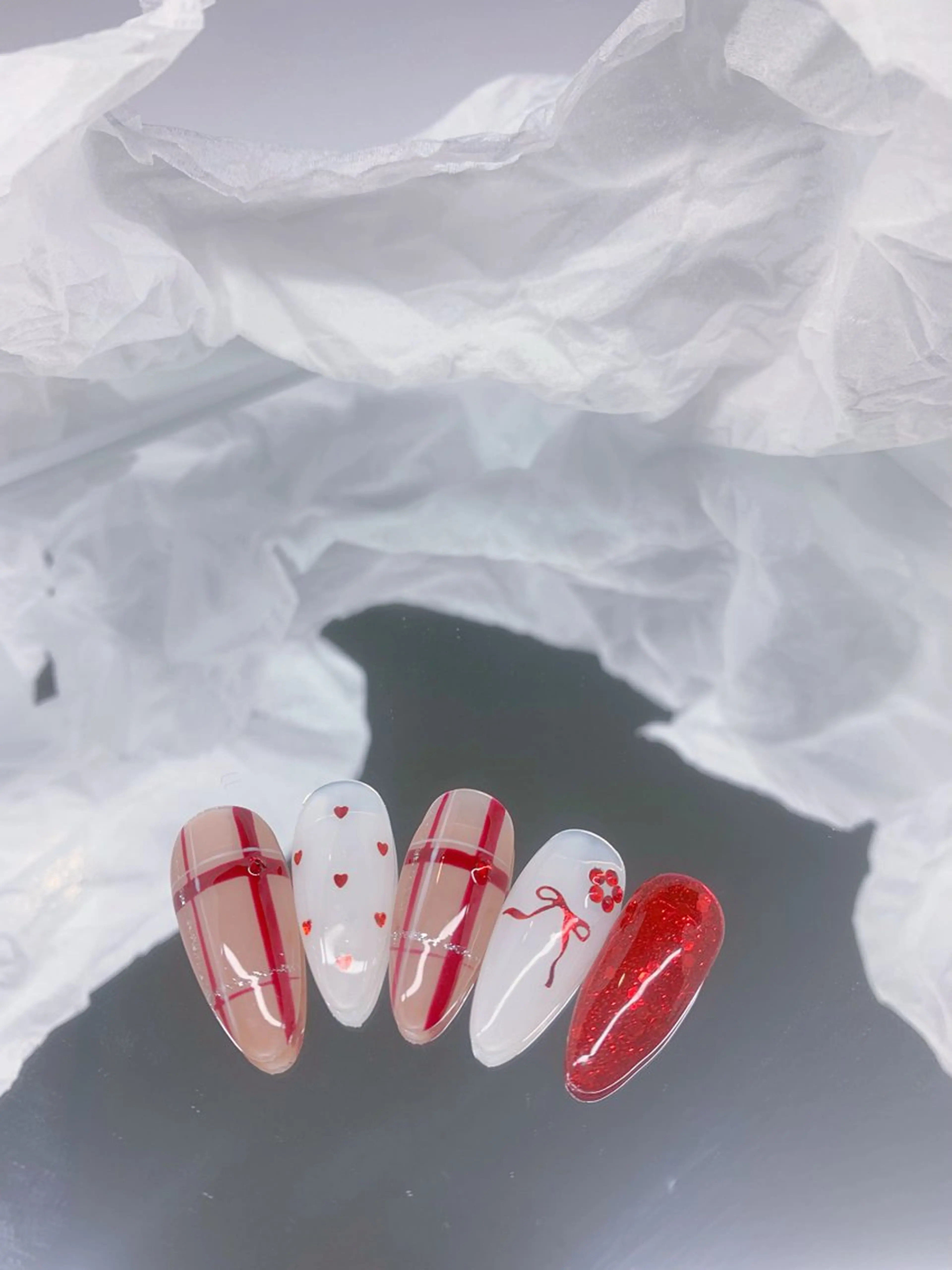 ネイル ガーリー 韓国ネイル スカルプネイル 冬ネイル クリスマス ハンドネイル モリ アユミのネイルデザイン