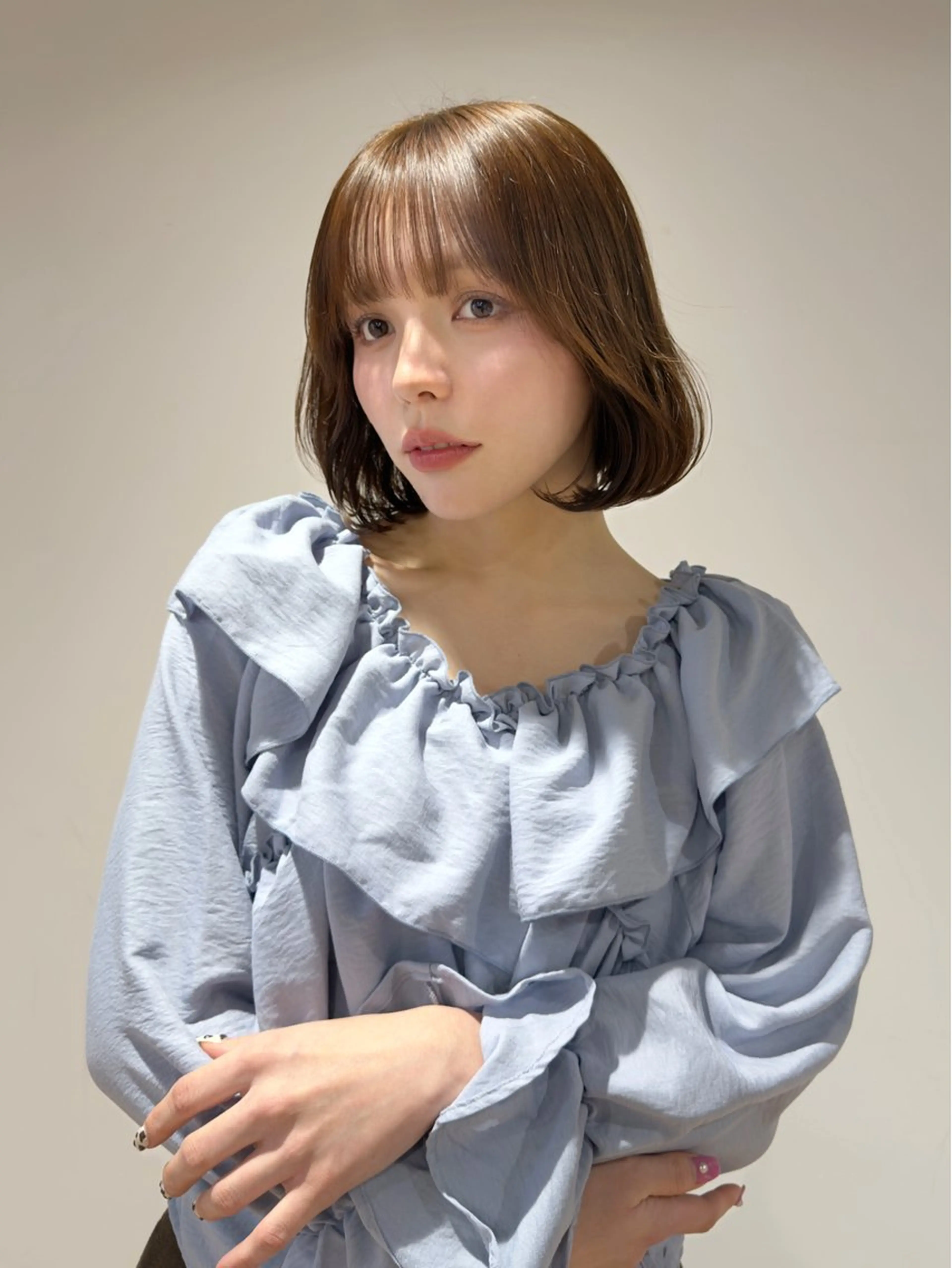 ミディアム カラー 顔周りカット 小顔カット カット ヘアカラー レイヤー/顔周り /いいぬまみかのヘアスタイル