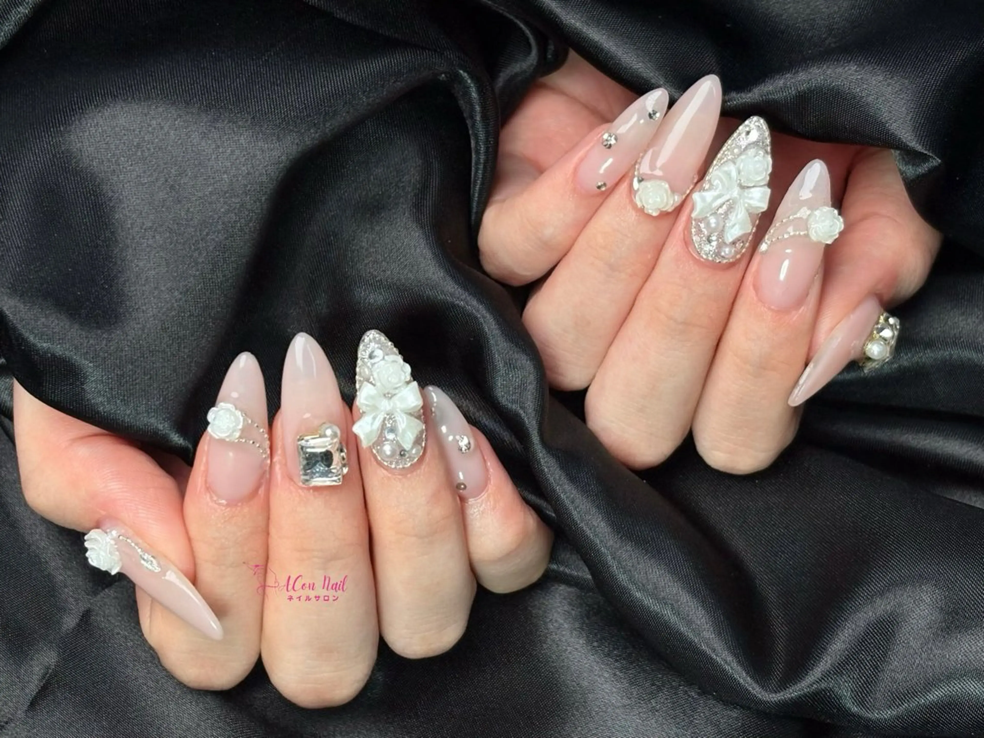 ネイル 桜ネイル 長さ出し フラワーネイル フレンチネイル ジェルネイル ハンドネイル AConNailSalon所属・ACon NailSalonのネイルデザイン