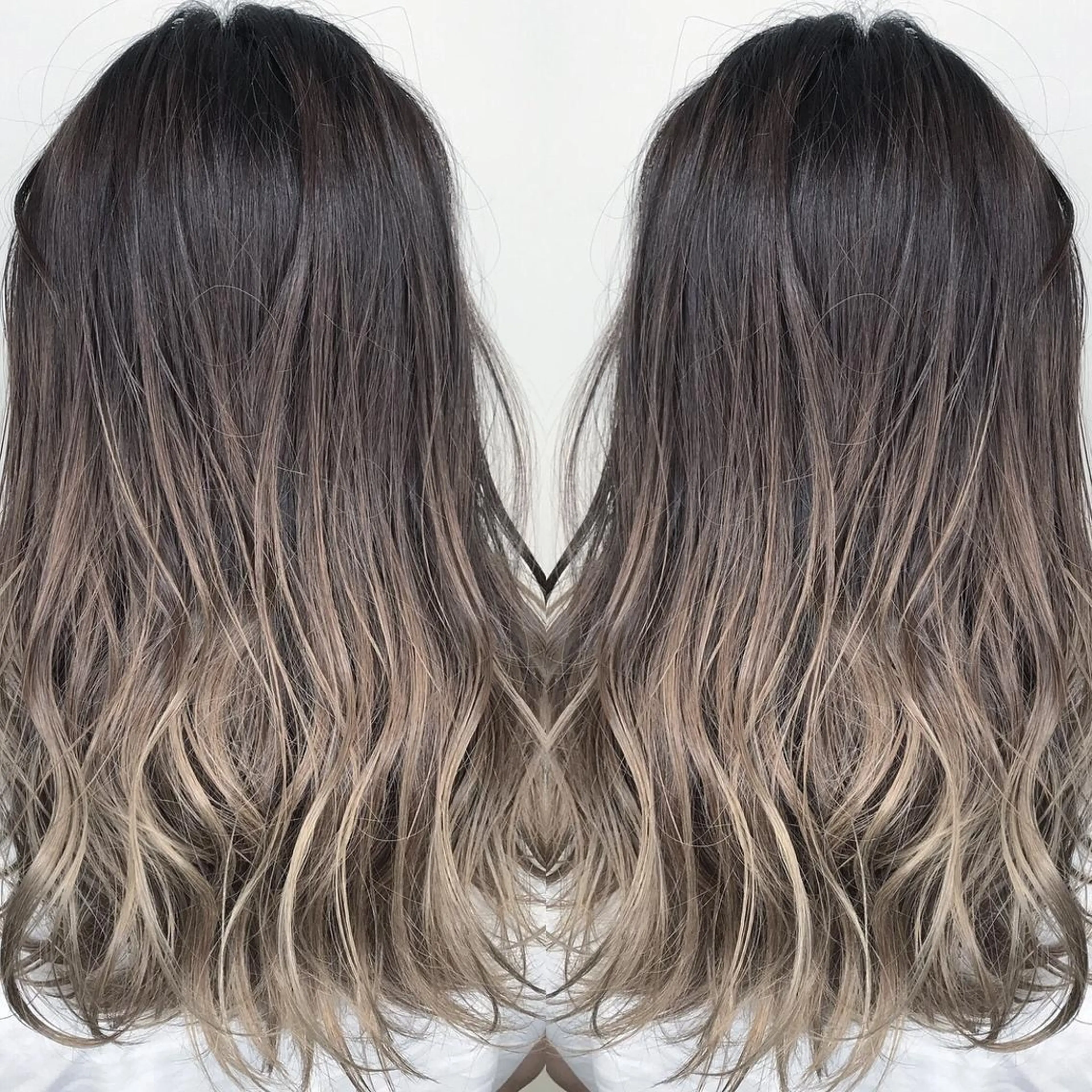 セミロング カラー アッシュ バレイヤージュ ベージュカラー ブリーチ ケアブリーチ AMI Hair  supply所属・髪質改善カラー 韓国風レイヤーのヘアスタイル