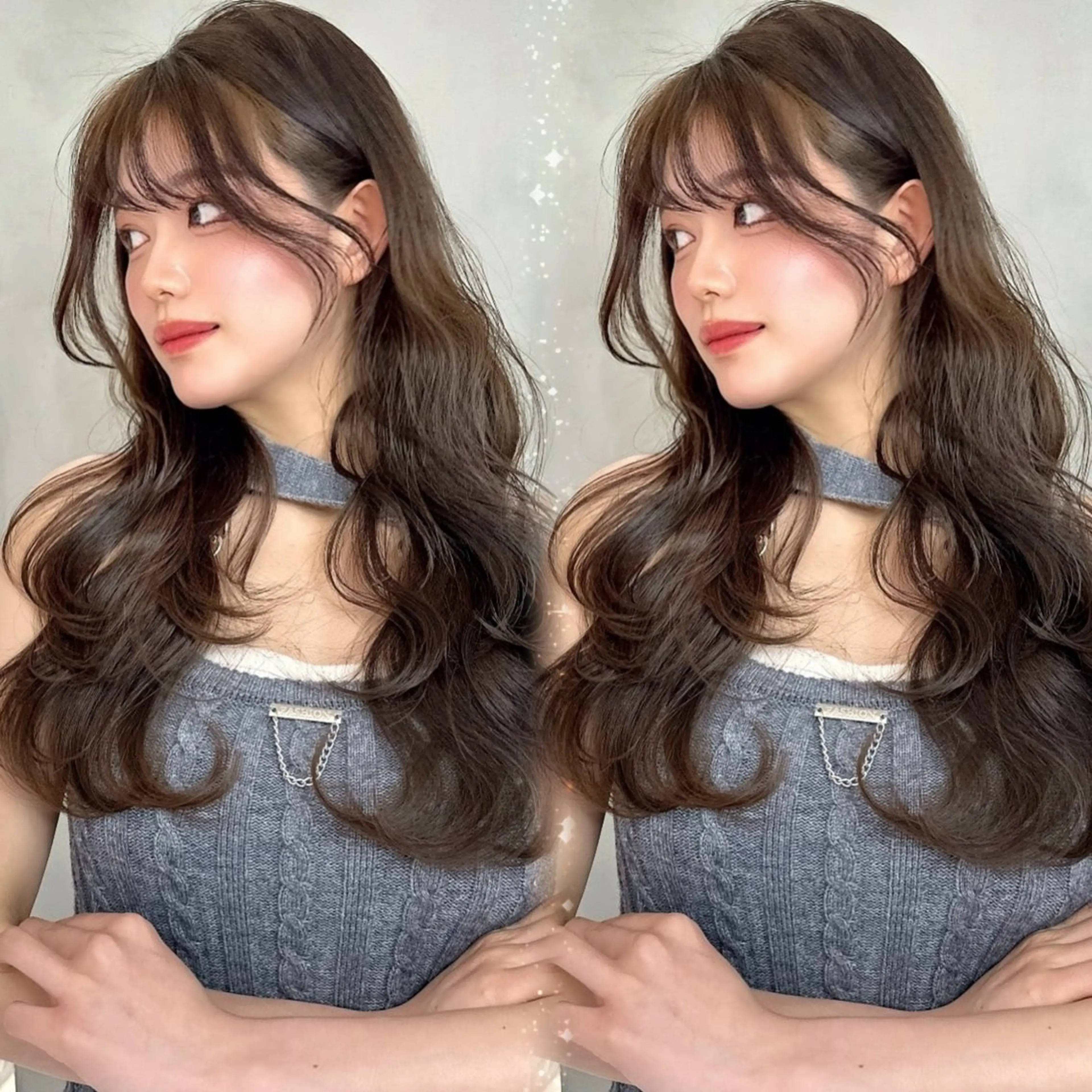 セミロング アッシュ ハイライト 韓国風ヘア 韓国カット/透明感 カラー/NANAMIのヘアスタイル