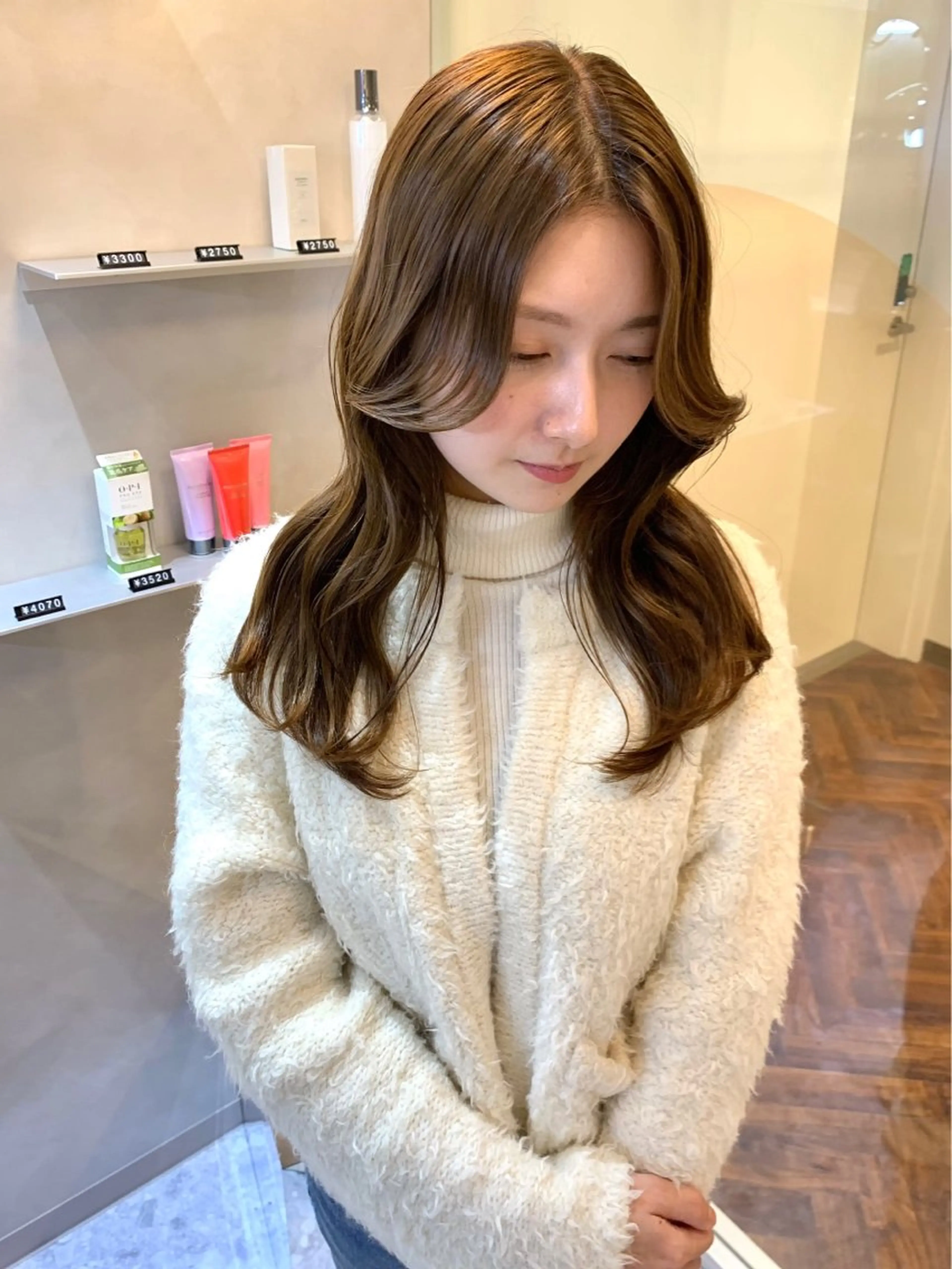 セミロング カラー ベージュカラー ケアカラー ヘーゼル ボブ 顔まわりレイヤー 韓国ヘア🇰🇷/ 顔周り/松田光里のヘアスタイル