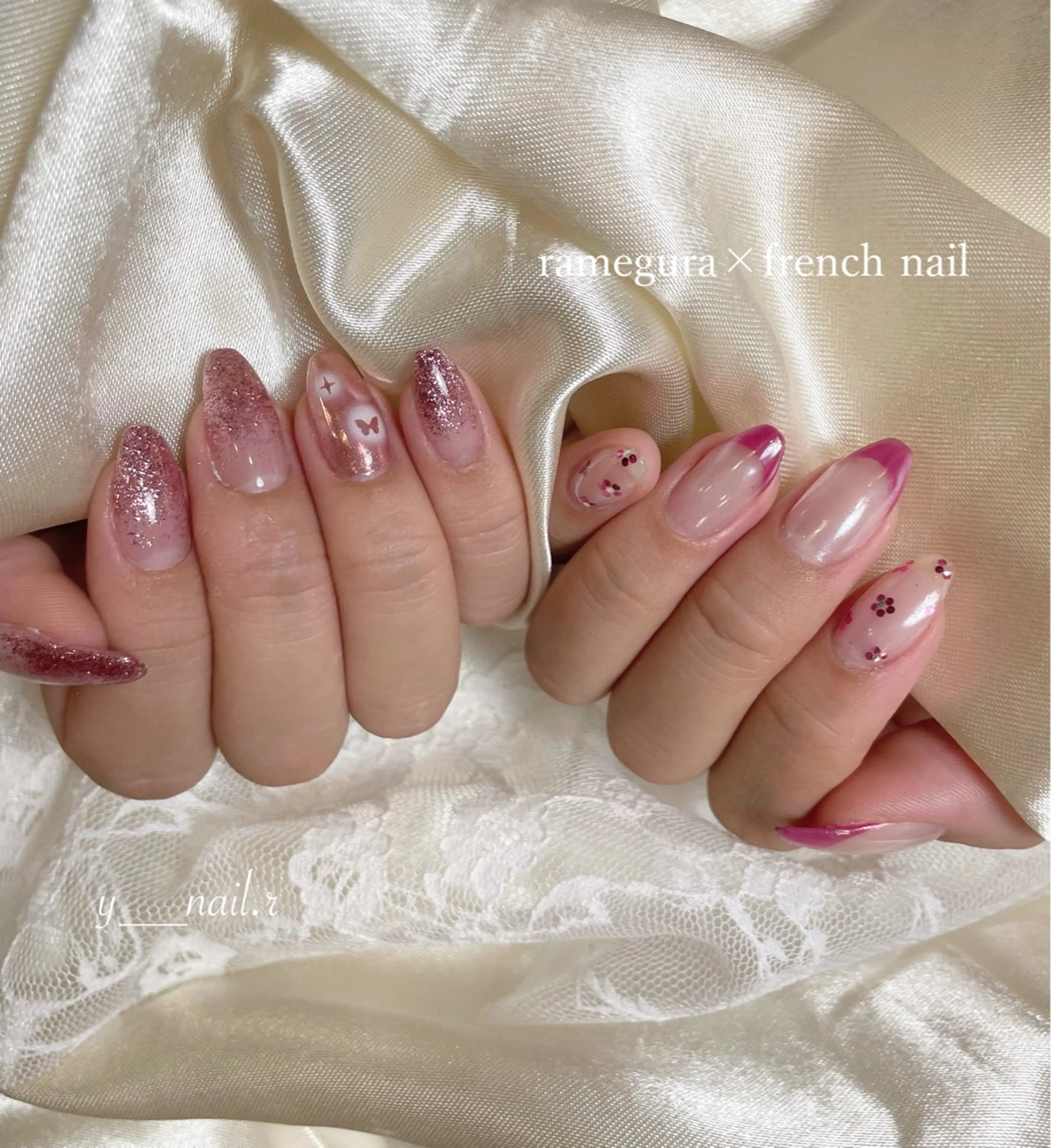 ネイル オーロラネイル ジェルネイル 韓国ネイル マグネットネイル ミラーネイル ハンドネイル さくら所属・Nailist Risaのネイルデザイン