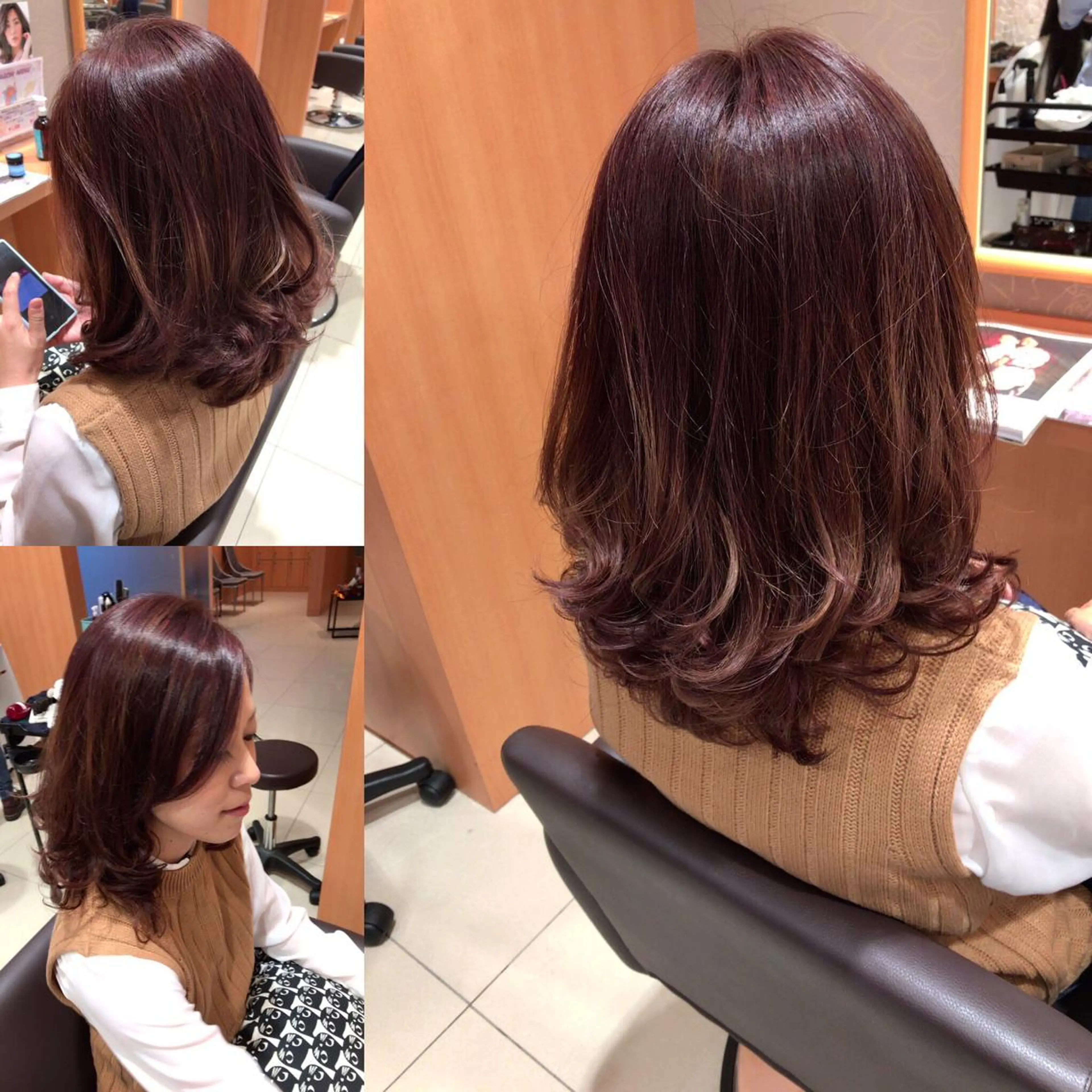 ミディアム セミロング カラー パーマ レイヤーカット匠 イソザキノリユキのヘアスタイル