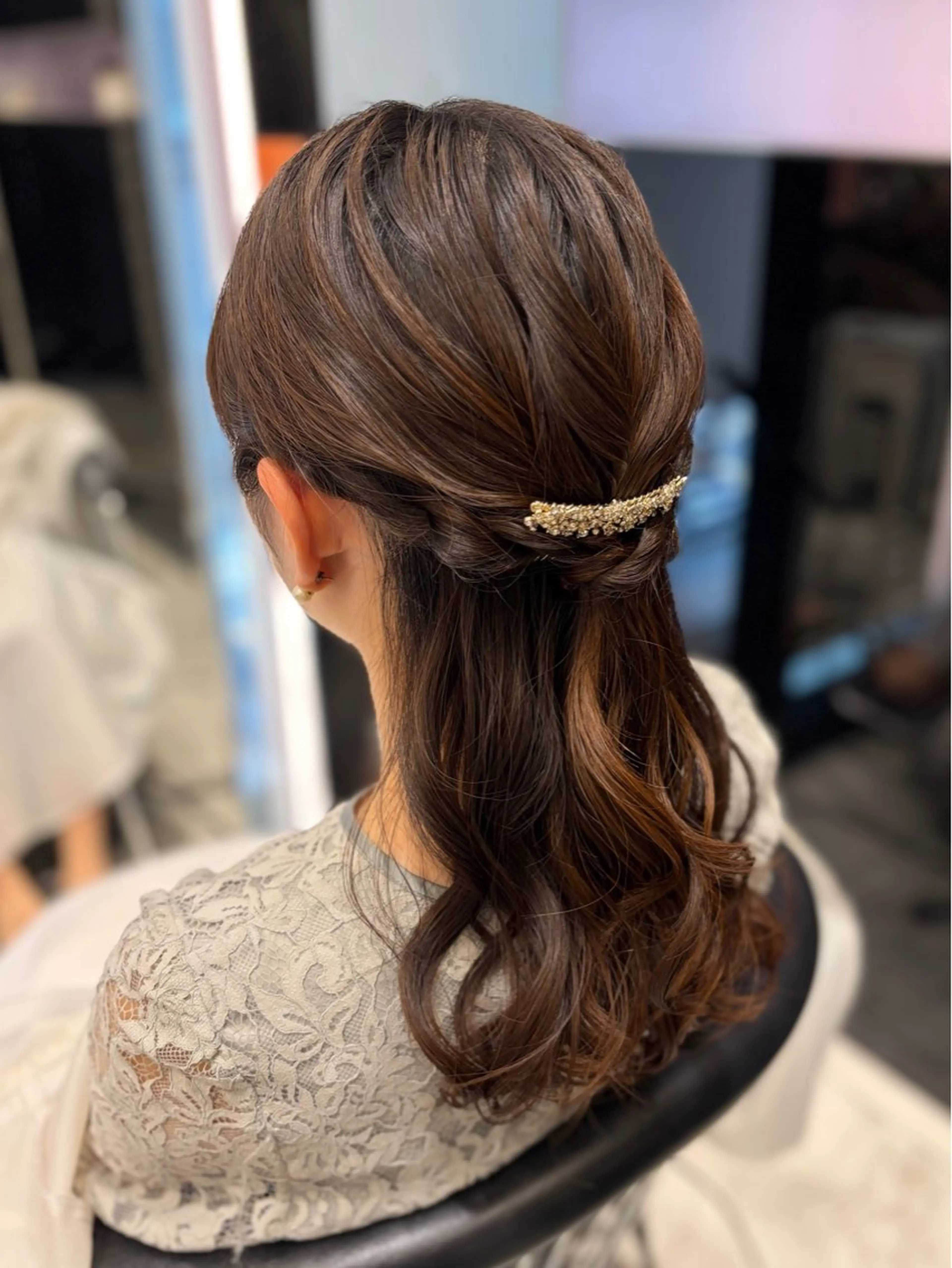 ヘアアレンジ ハーフアップ 結婚式・ブライダル ヘアセット 🌸銀座No.1パー マ🌸いでいあやのヘアスタイル