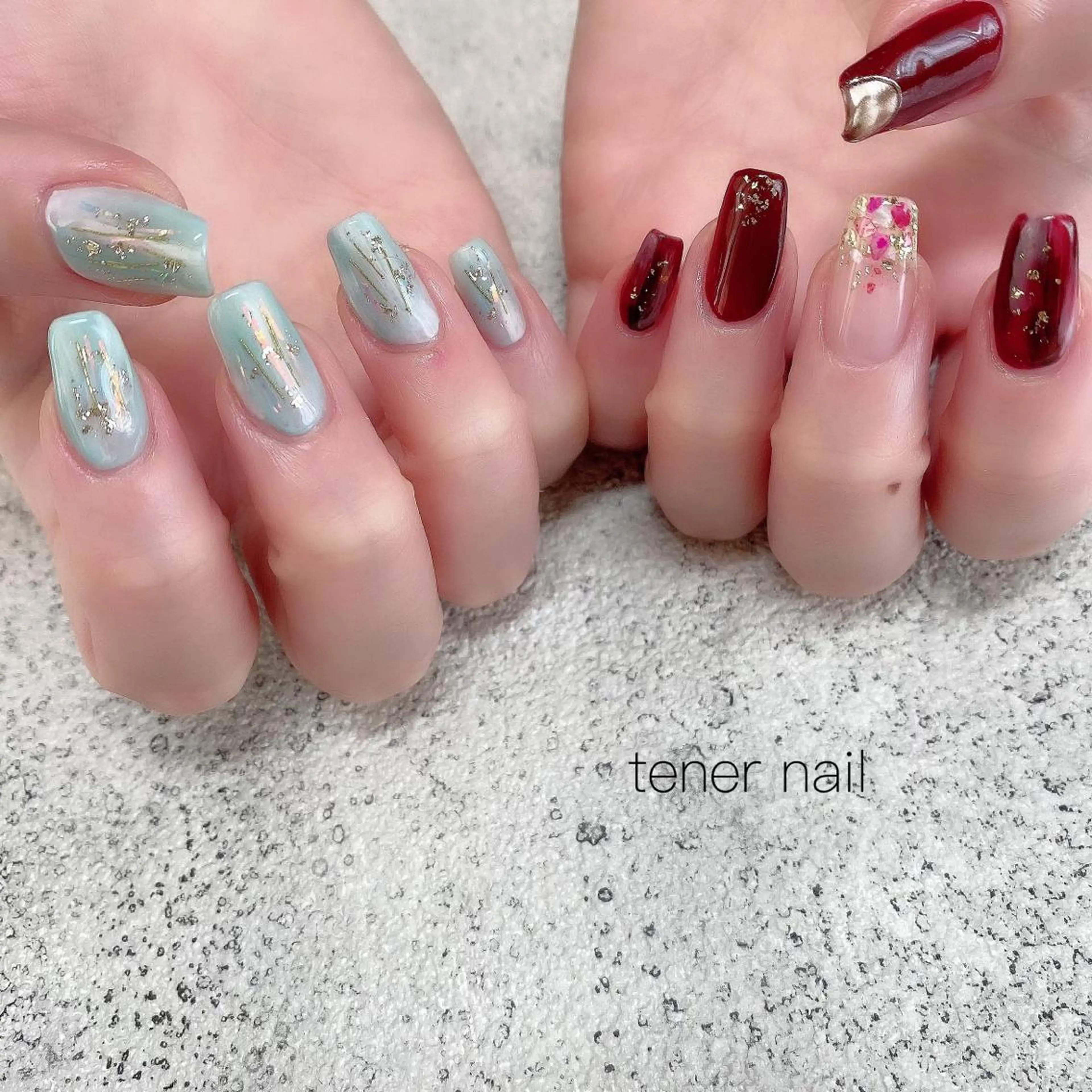 ネイル ボルドー 水色 tener  nail  テネルネイル所属・テネルネイル tener nailのネイルデザイン