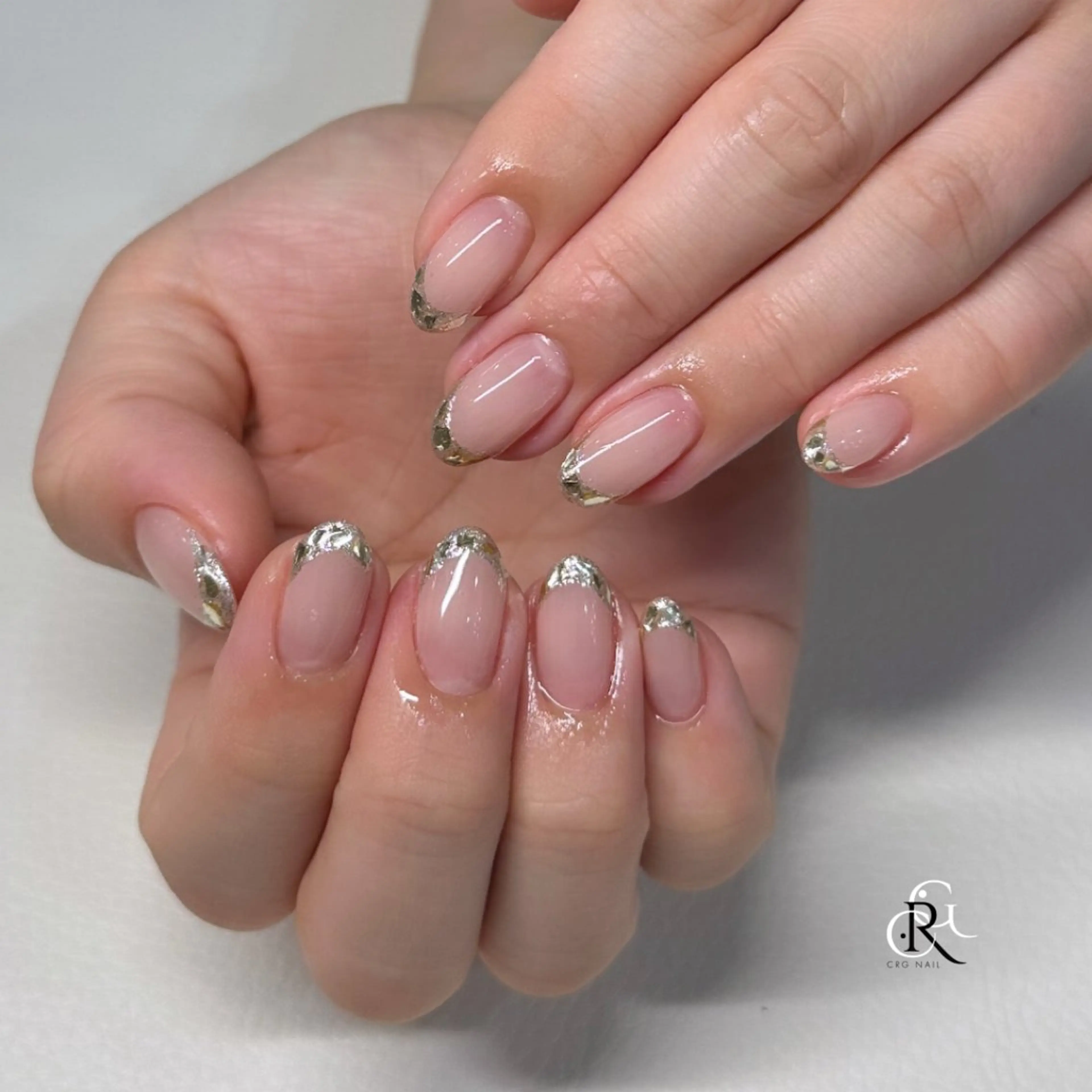 ネイル フレンチネイル ガラスフレンチ ハンドネイル 美フォルム✨ CRG　RURIのネイルデザイン