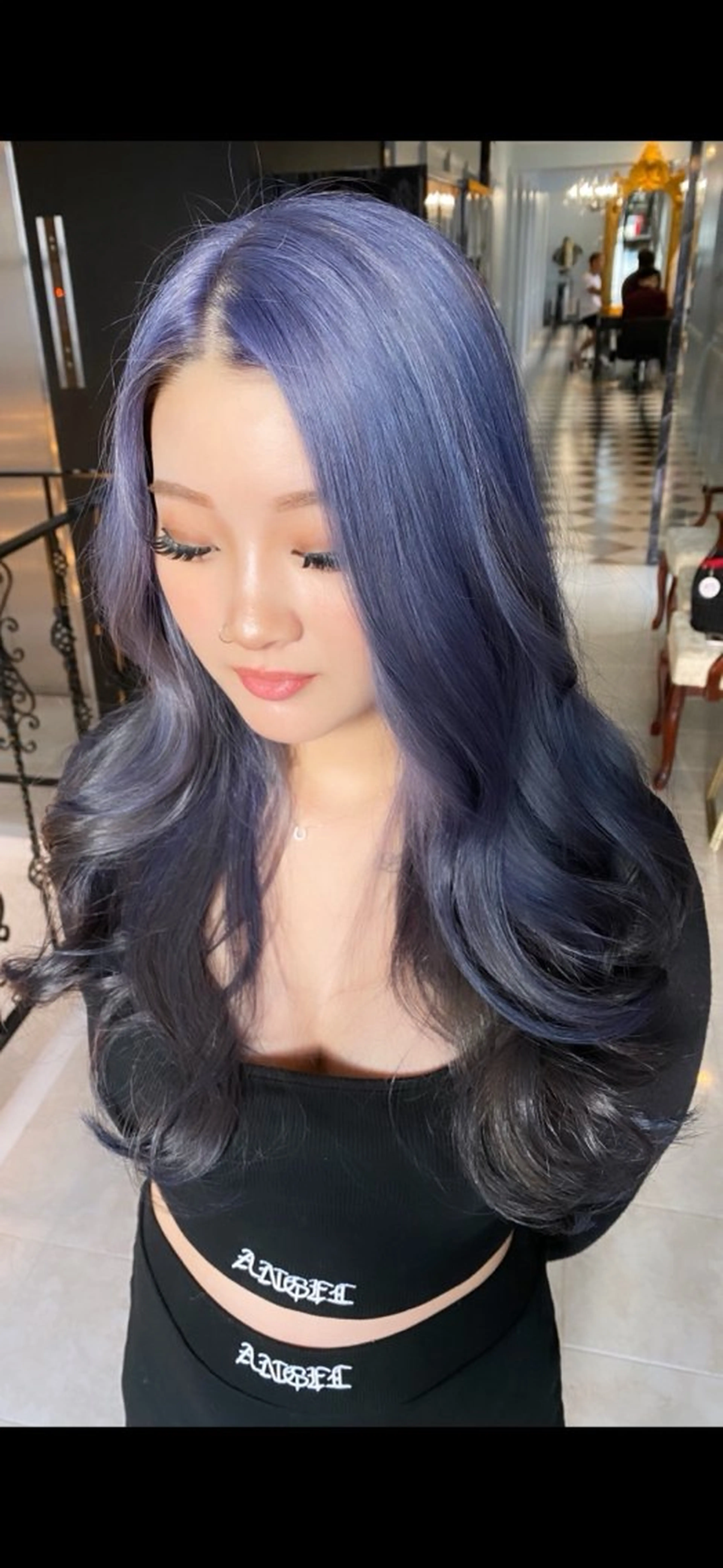 ロング カラー ブリーチ ブルーカラー ブルーラベンダー ケアブリーチ ラベンダーカラー 大阪ハイトーン /MYUUのヘアスタイル