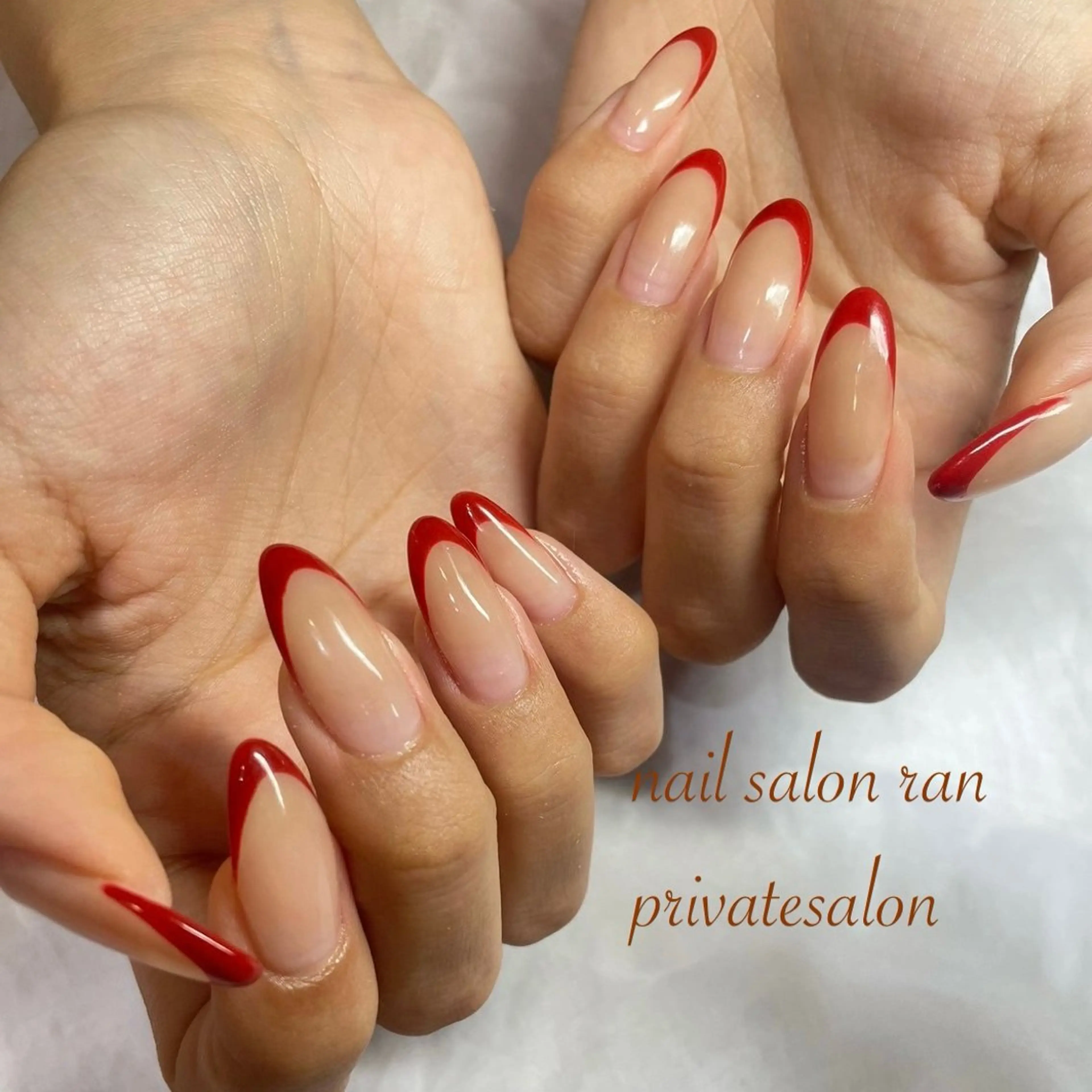 ネイル フレンチネイル 赤色 ハンドネイル ハンドケア nailsalon ranのネイルデザイン