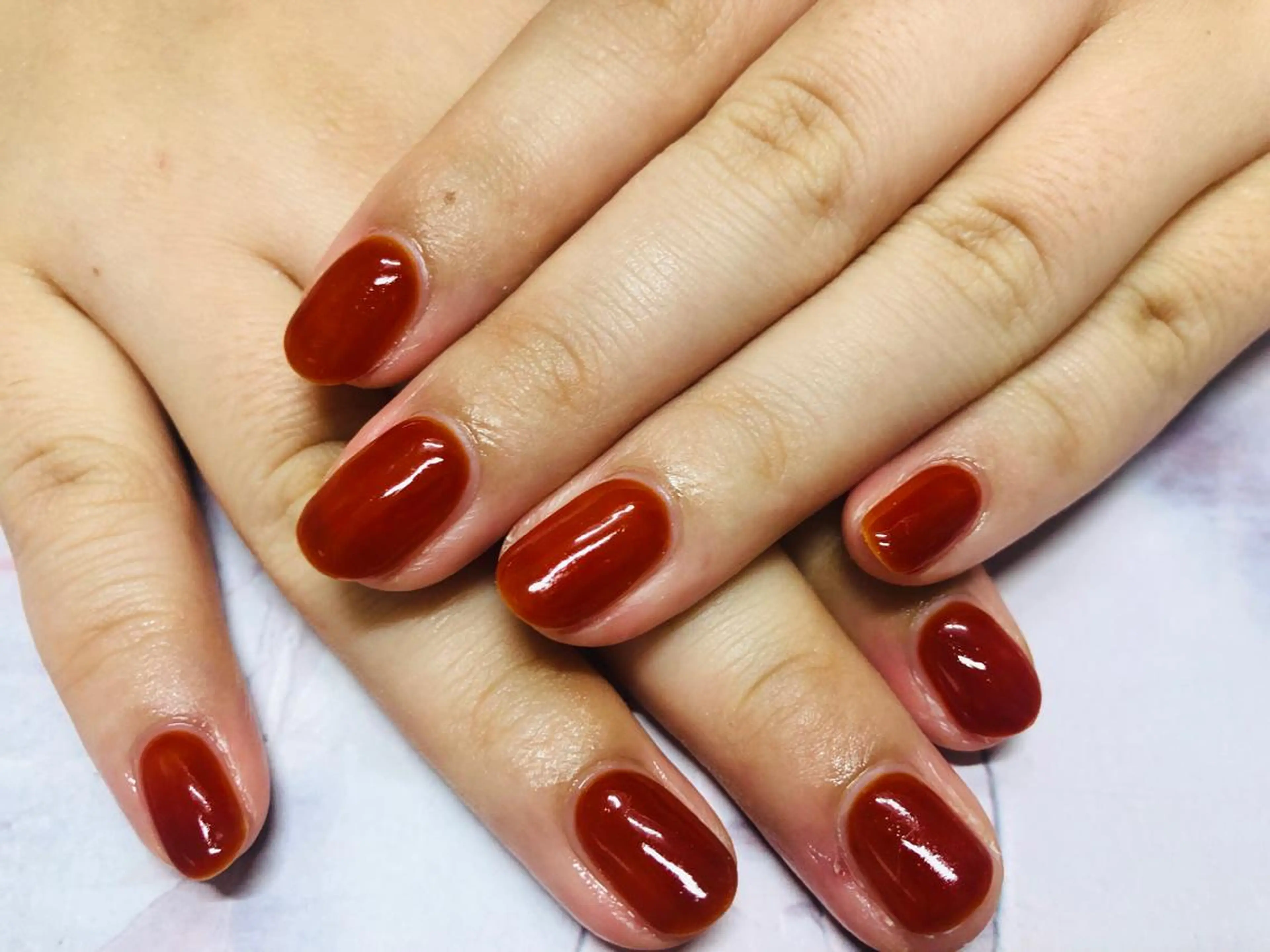 ネイル ブラウン ワンカラーネイル オレンジ ハンドネイル Mogu nail 二子玉川のネイルデザイン