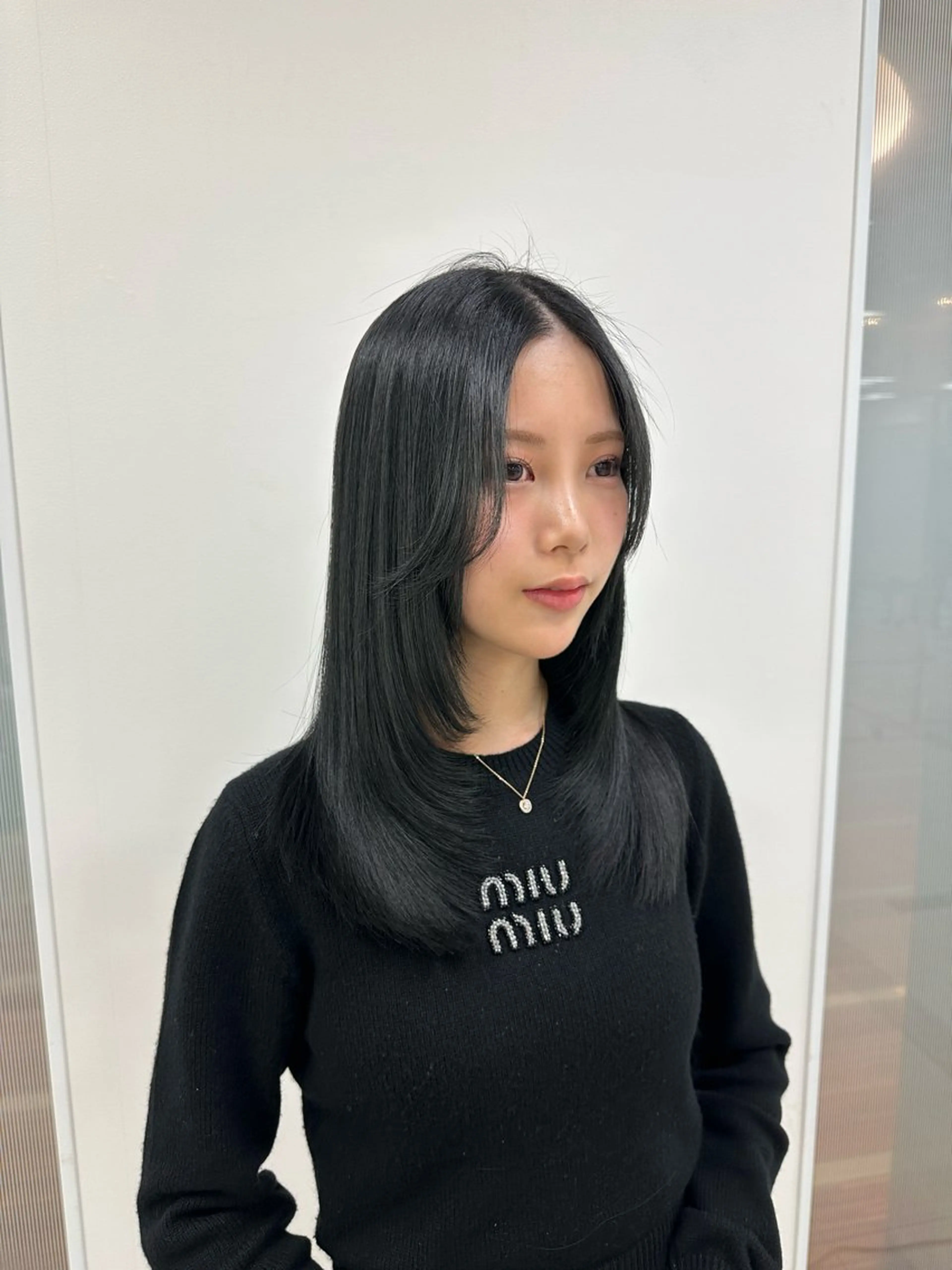 セミロング カラー 黒髪 透明感カラー ヘアカラー 🫧RYOグレージュ /透け感カラー🫧のヘアスタイル