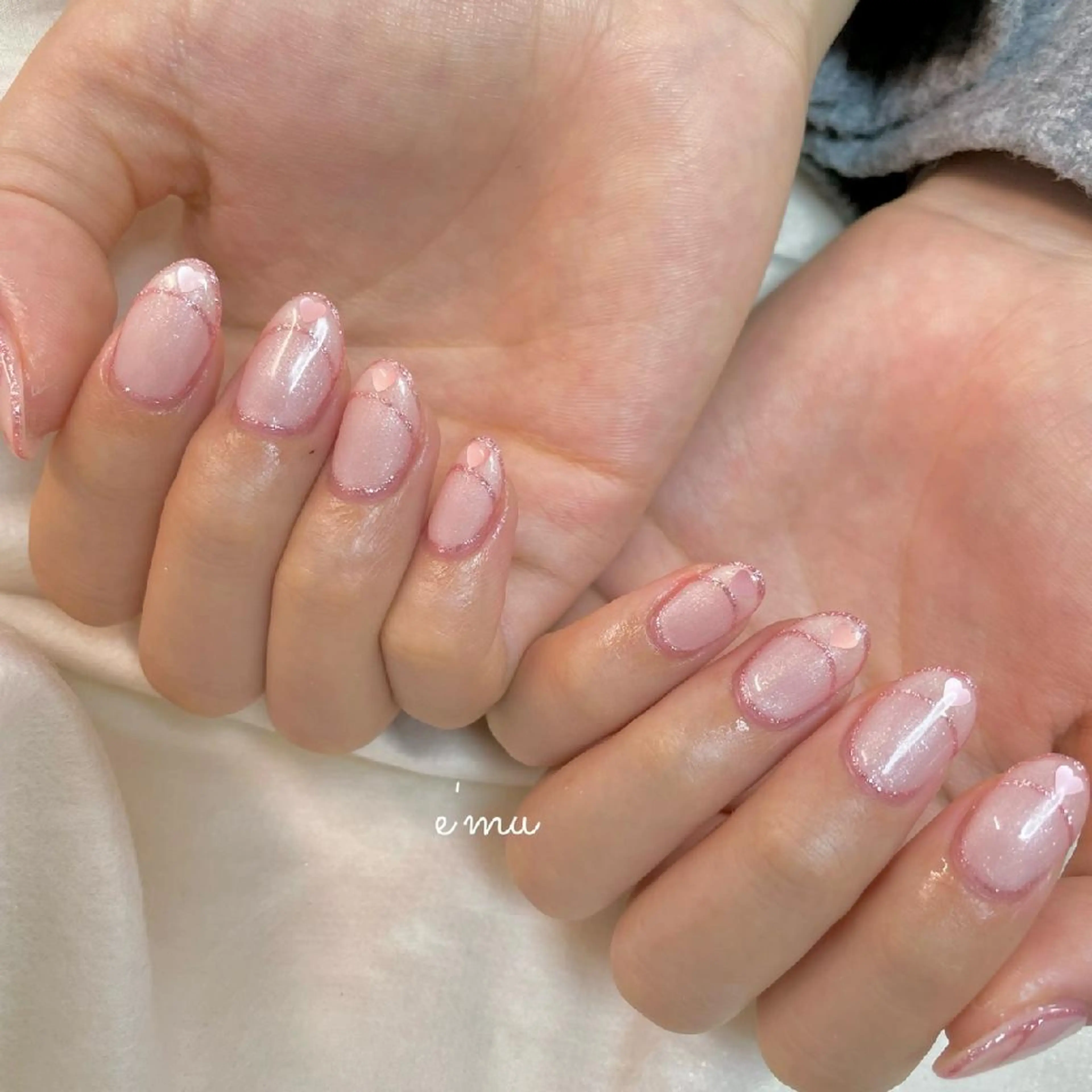 ネイル フレンチネイル ガーリー ハート ピンク nail salon e'mu💐のネイルデザイン