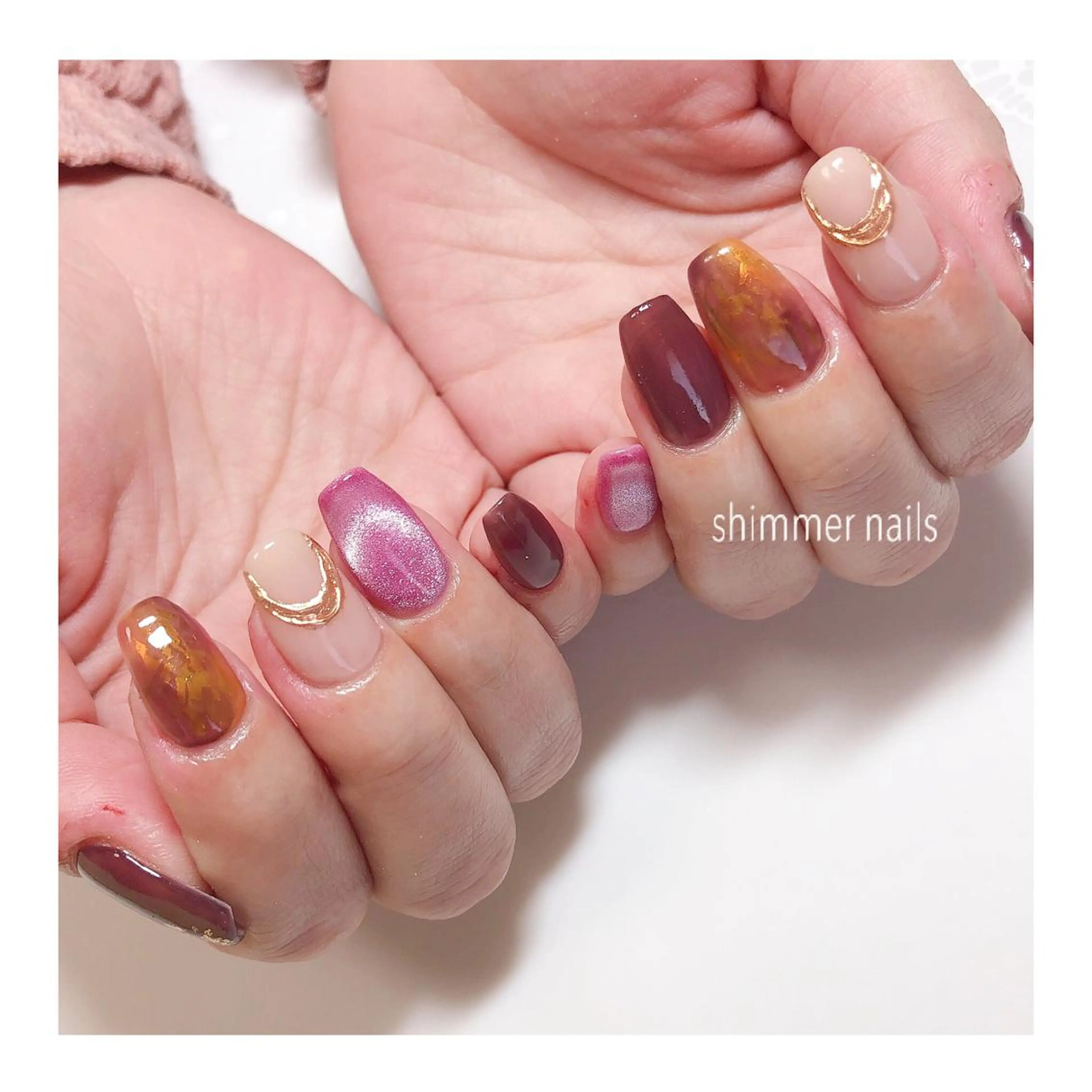 ネイル マグネットネイル ピンク shimmer nailsのネイルデザイン