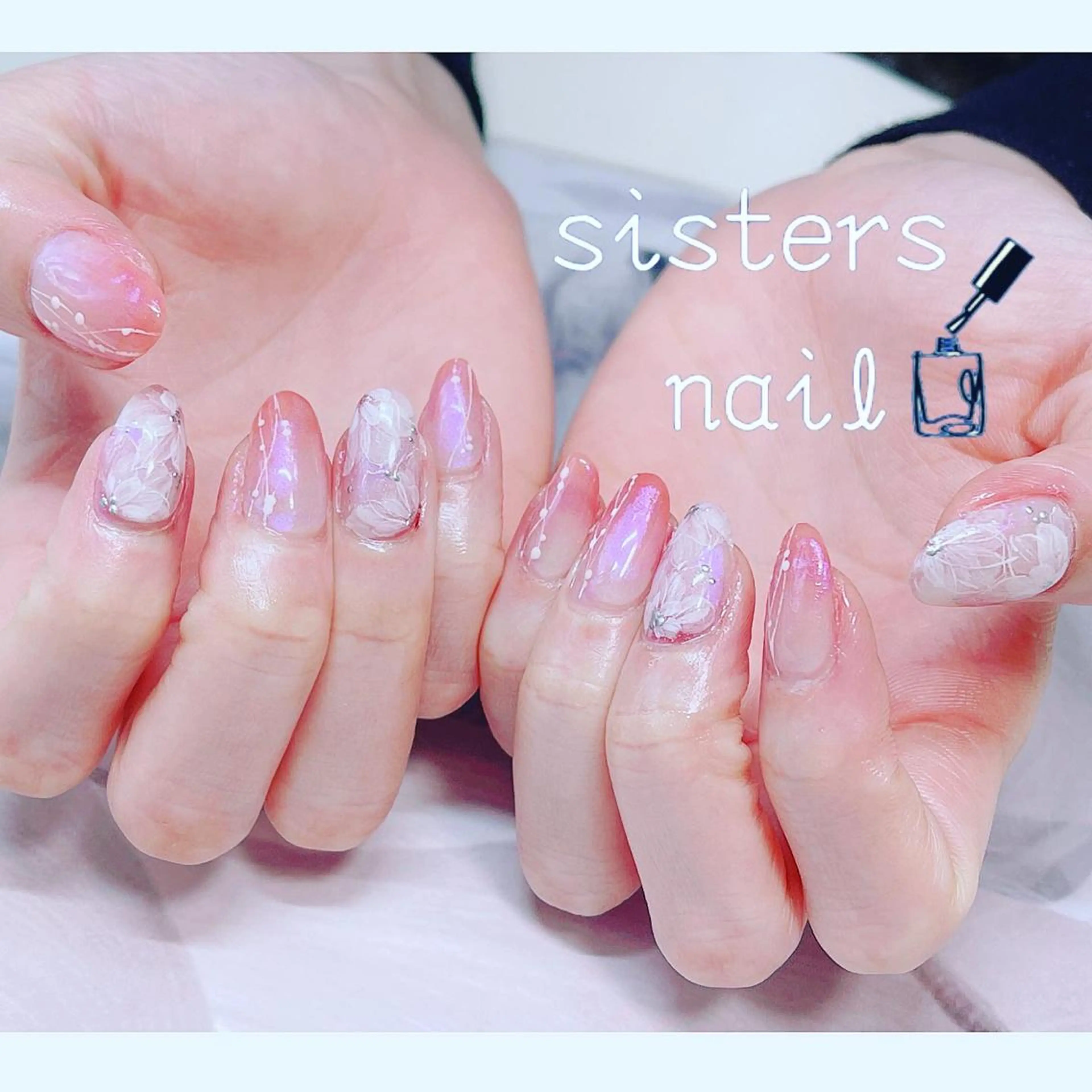 ネイル アートネイル オーロラネイル 桜ネイル フラワーネイル ピンク ハンドネイル ハンドケア sisters nail.fのネイルデザイン