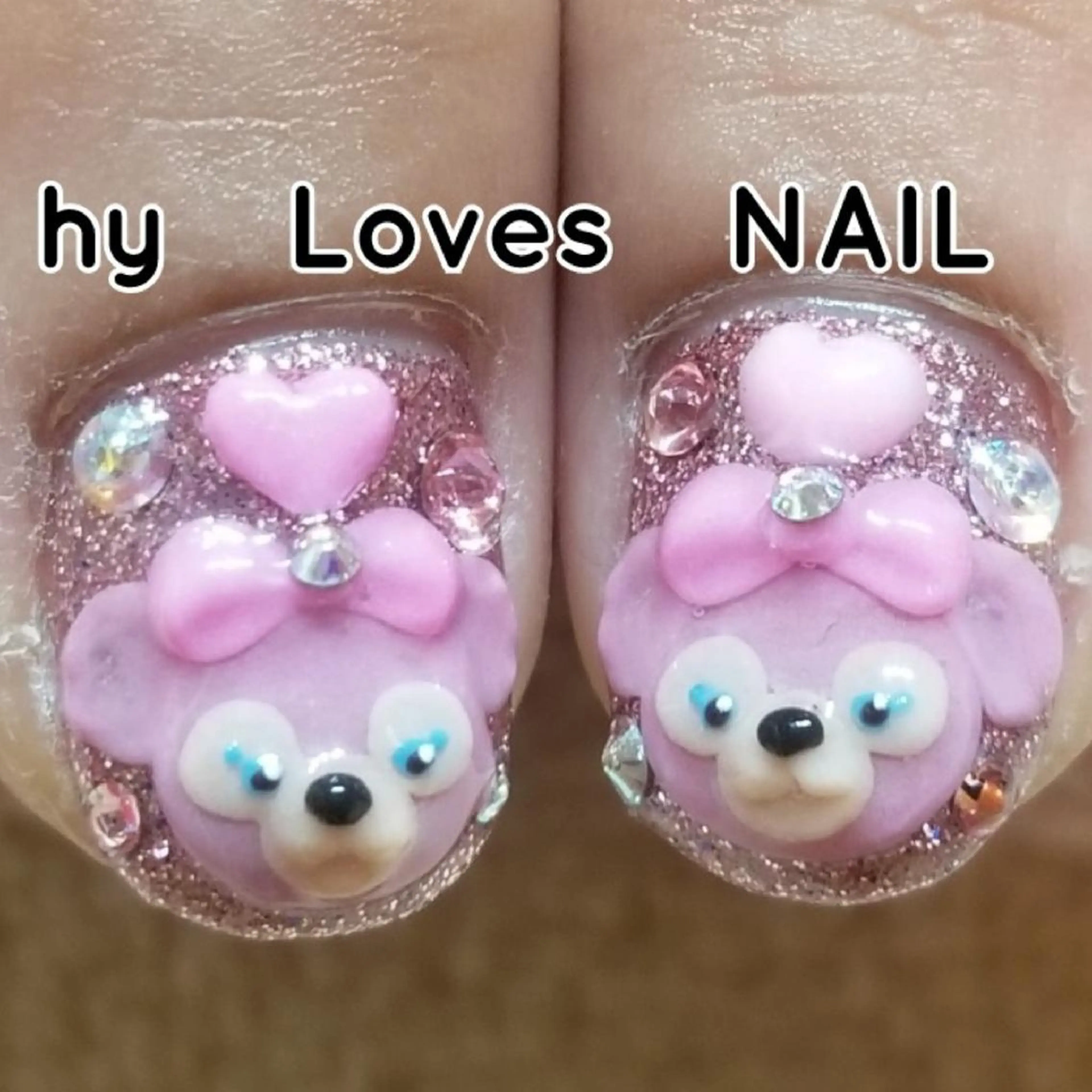 ネイル ラメ(グリッター) ピンク ストーンネイル バレンタイン ハンドネイル よしだ ひろきのネイルデザイン