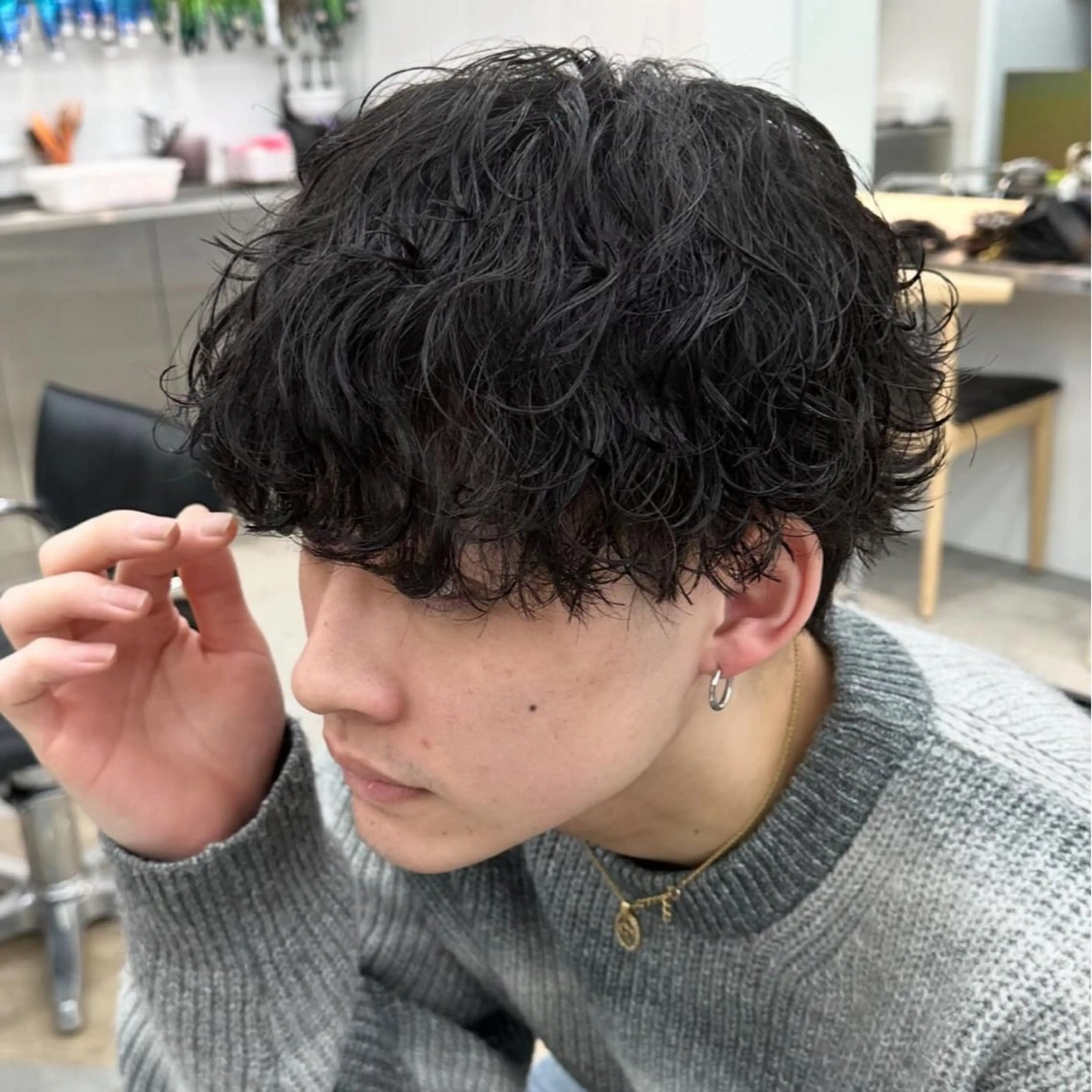 ショート カラー パーマ メンズ キッズ メンズパーマ 波巻きパーマ カット パーマ 栄💗メンズパーマ｜ ハイトーン｜haruのヘアスタイル