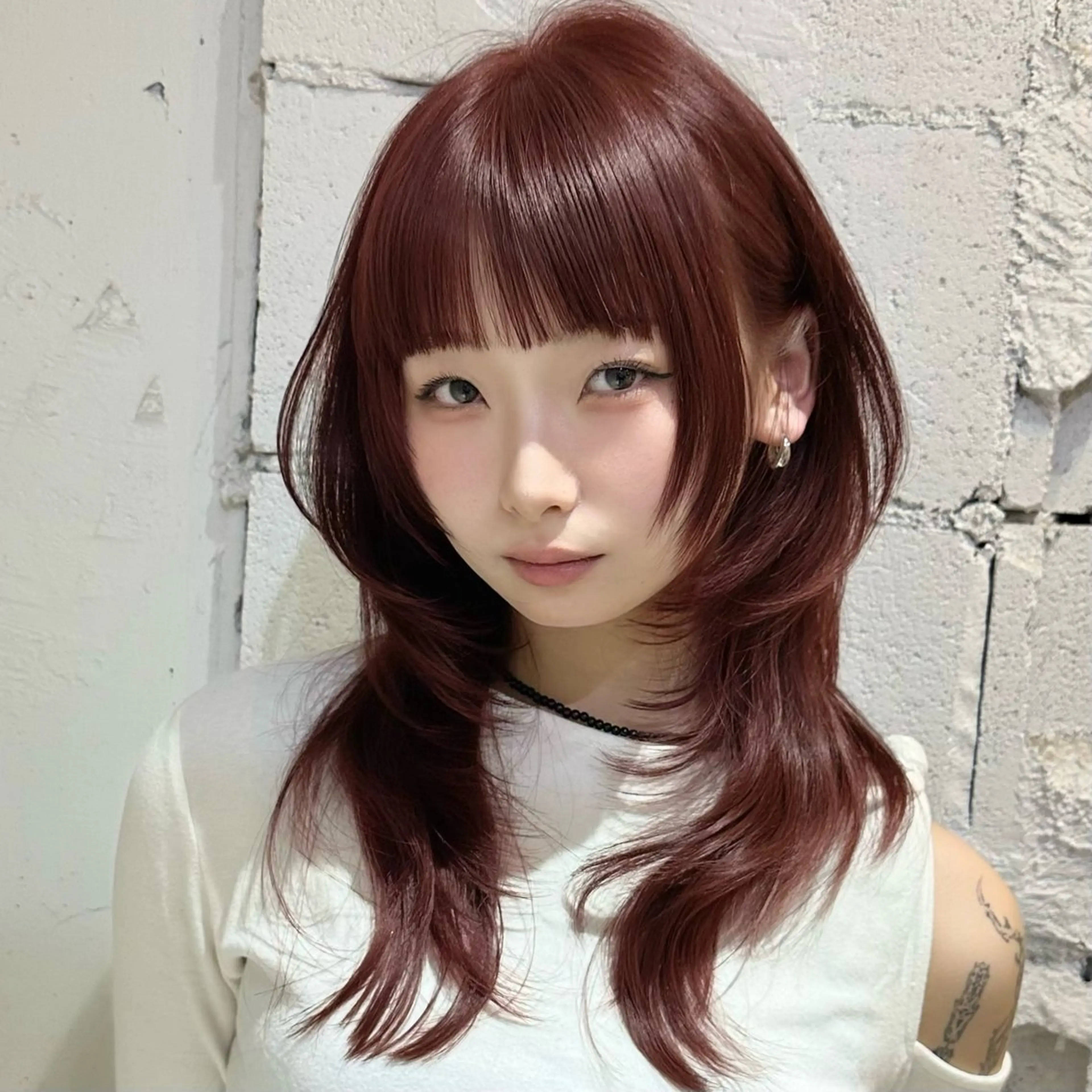 ミディアム カット ヘアカラー トリートメント 🌹ハッシュカット、 レイヤー韓国ヘア🌹のヘアスタイル