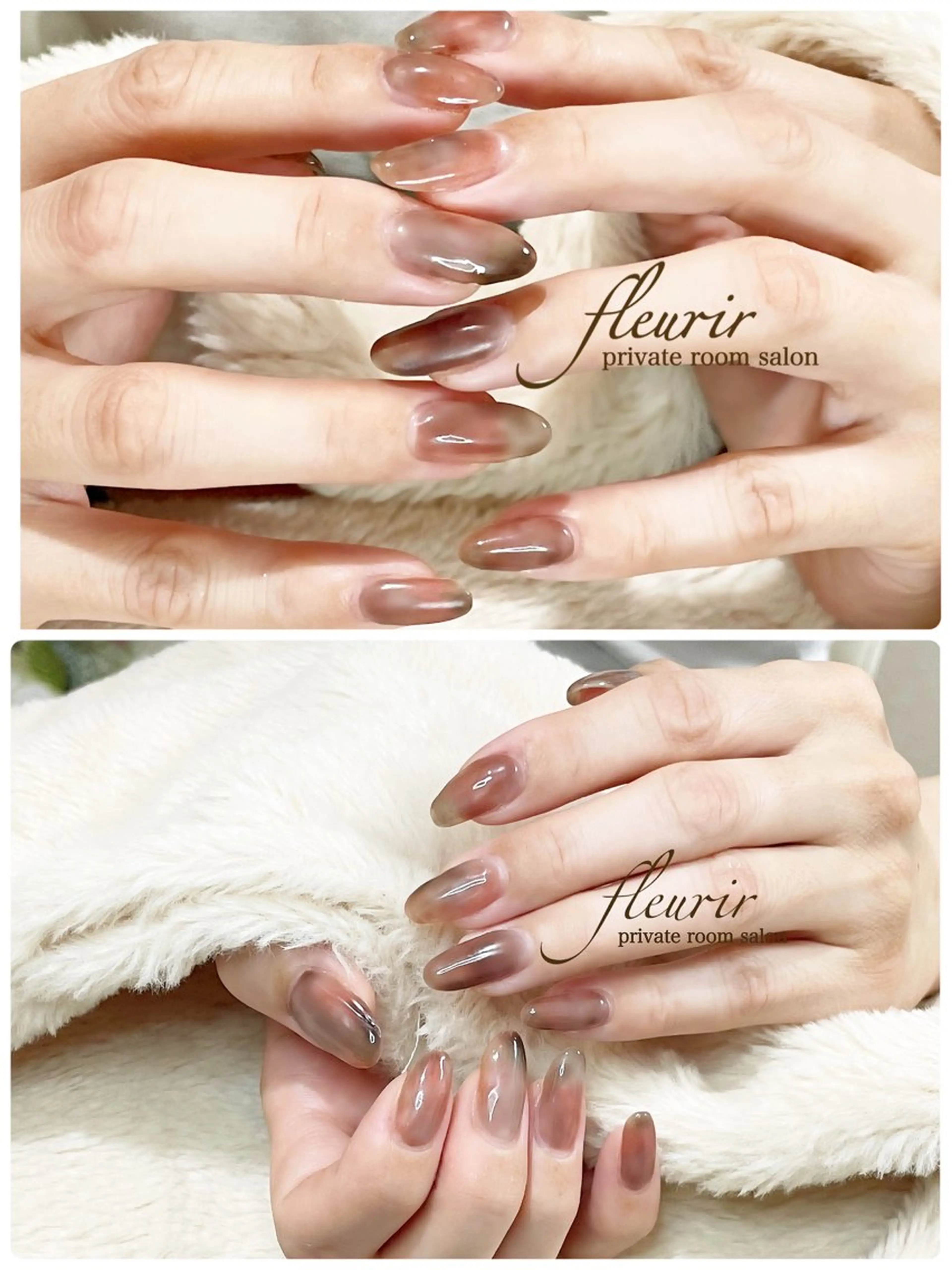 ネイル アートネイル ブラウン クリアネイル ゴールド ミラーネイル フルリール 【プライベートサロンのネイルデザイン