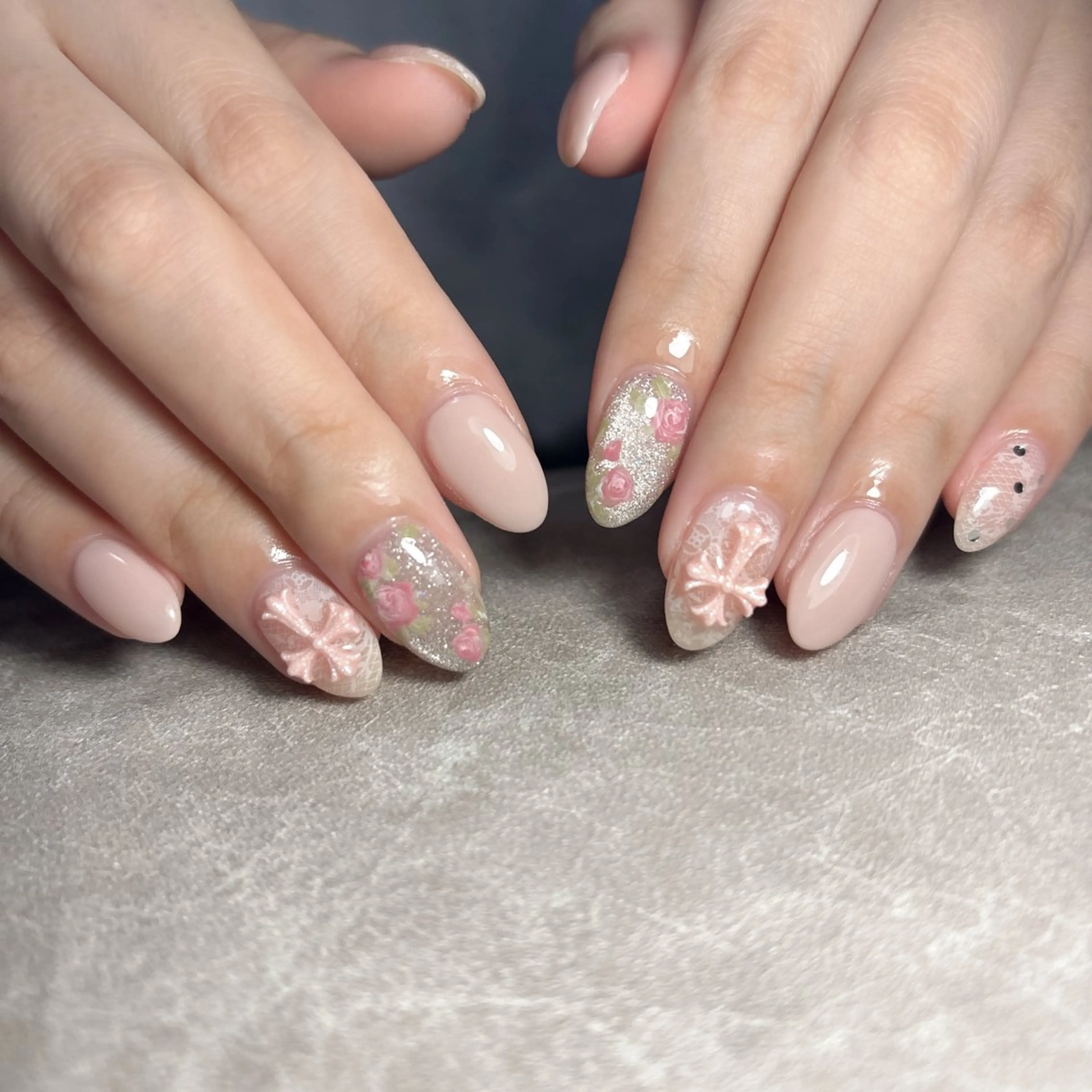 初回フリーデザイン❤︎(持ち込み画像ok🎀)パーツつけ放題◎ワンホンネイルも可🇰🇷の写真