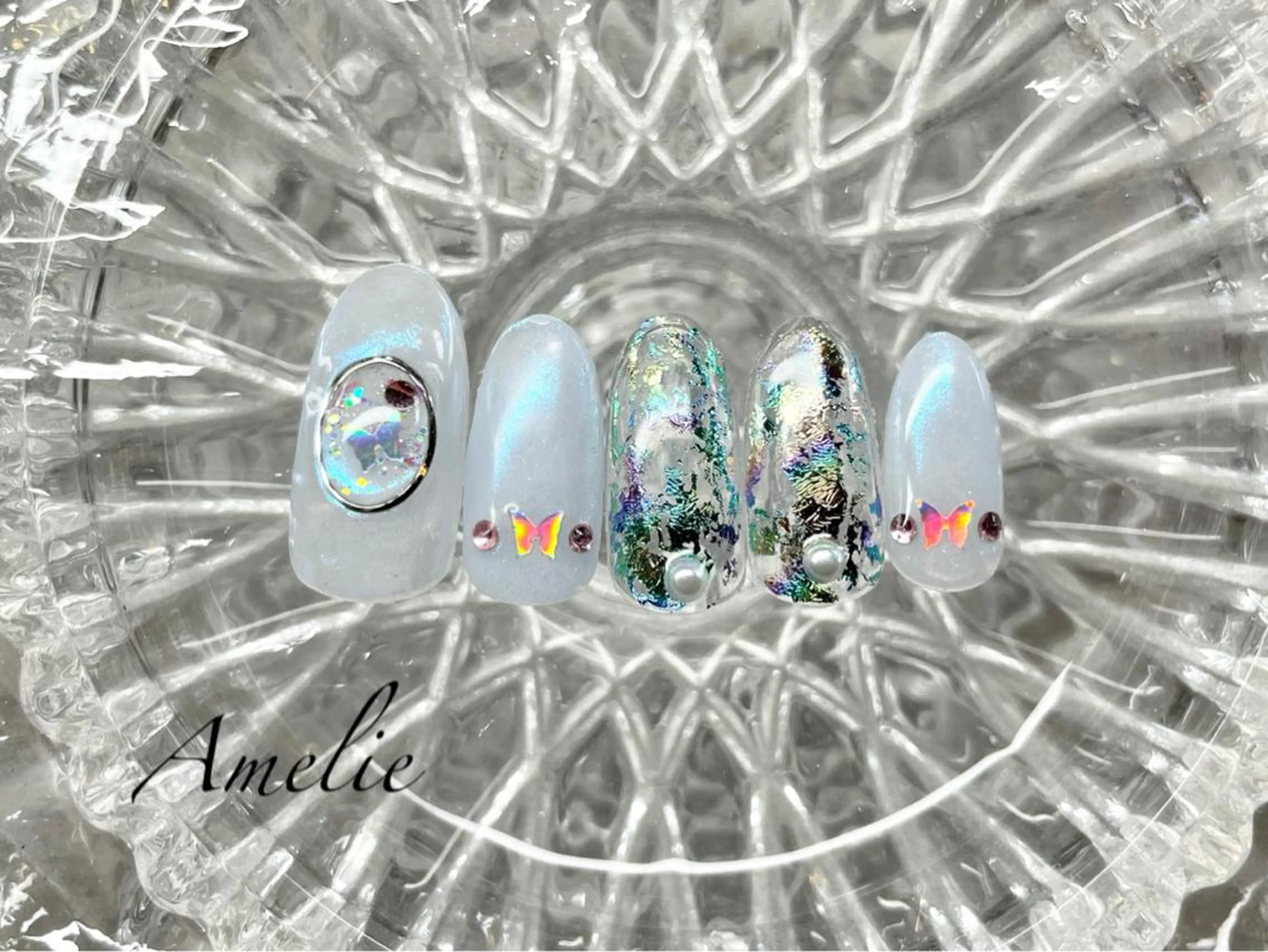 ネイル オーロラネイル ブルー ホログラムネイル キラキラネイル ハンドネイル yo koのネイルデザイン