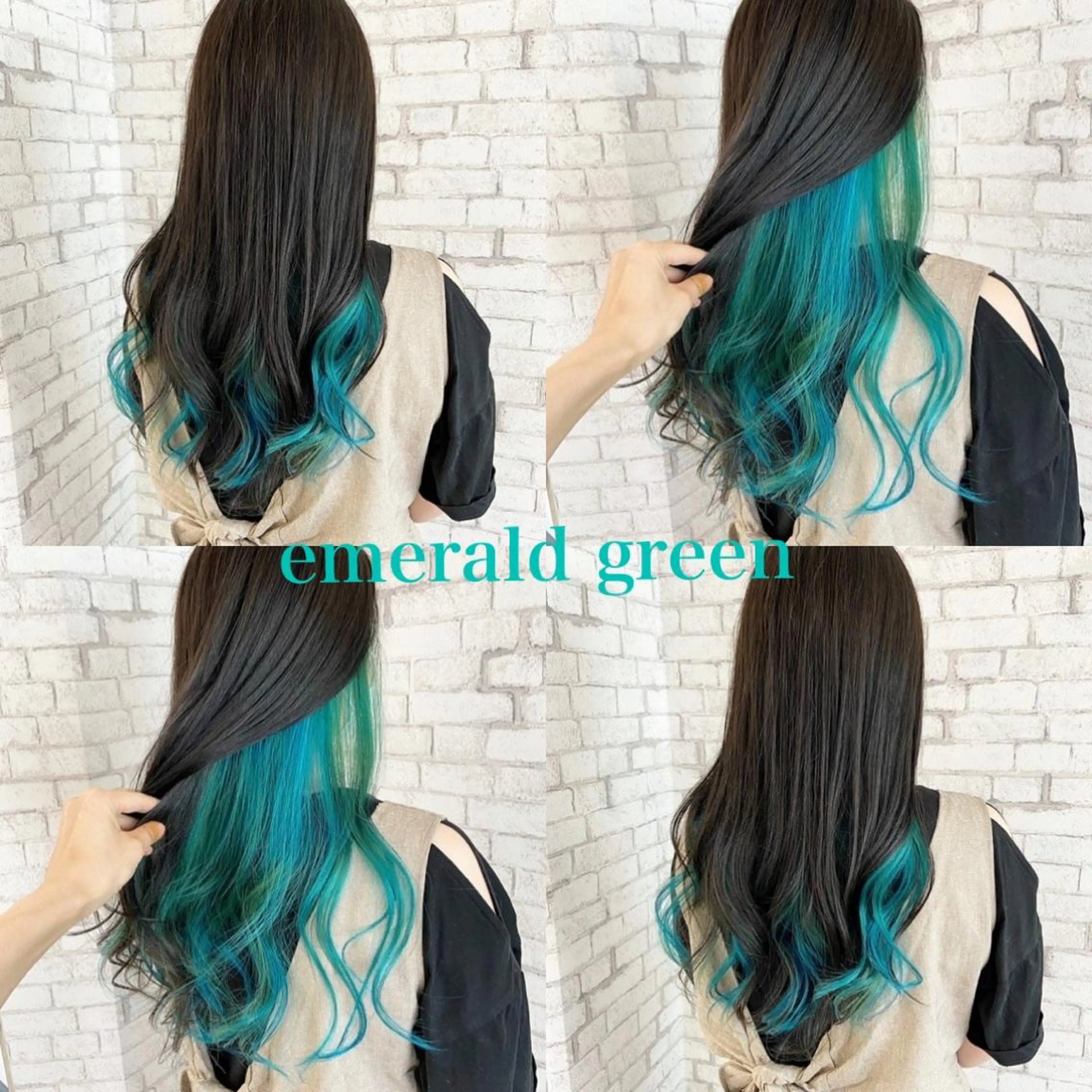 ロング カラー エメラルドグリーン ヘアカラー 透明感カラー 松田晃代のヘアスタイル